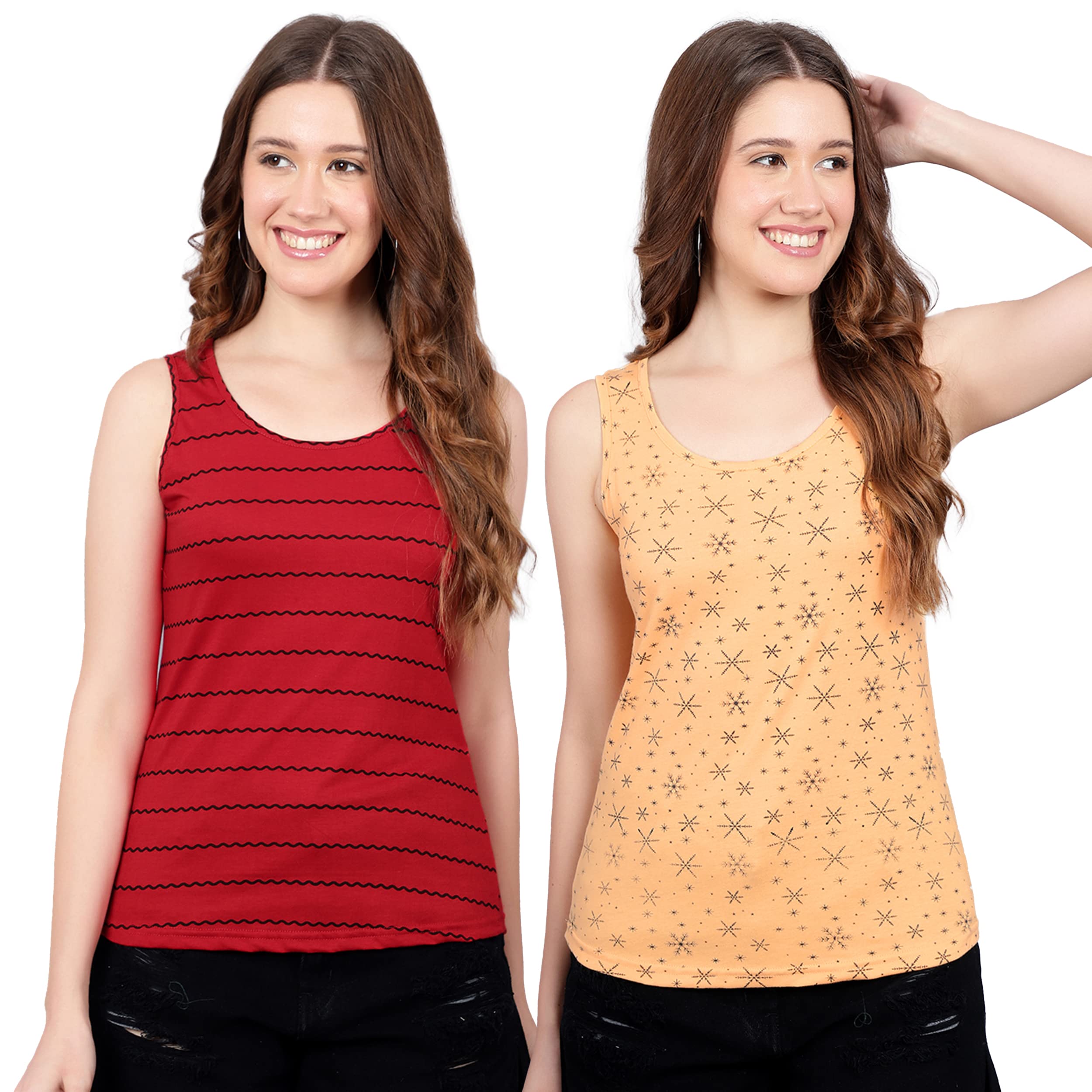 diaz Women's Super Combed Cotton Rib Fabric Slim Fit Tank Top-Pack of 2-picture-29