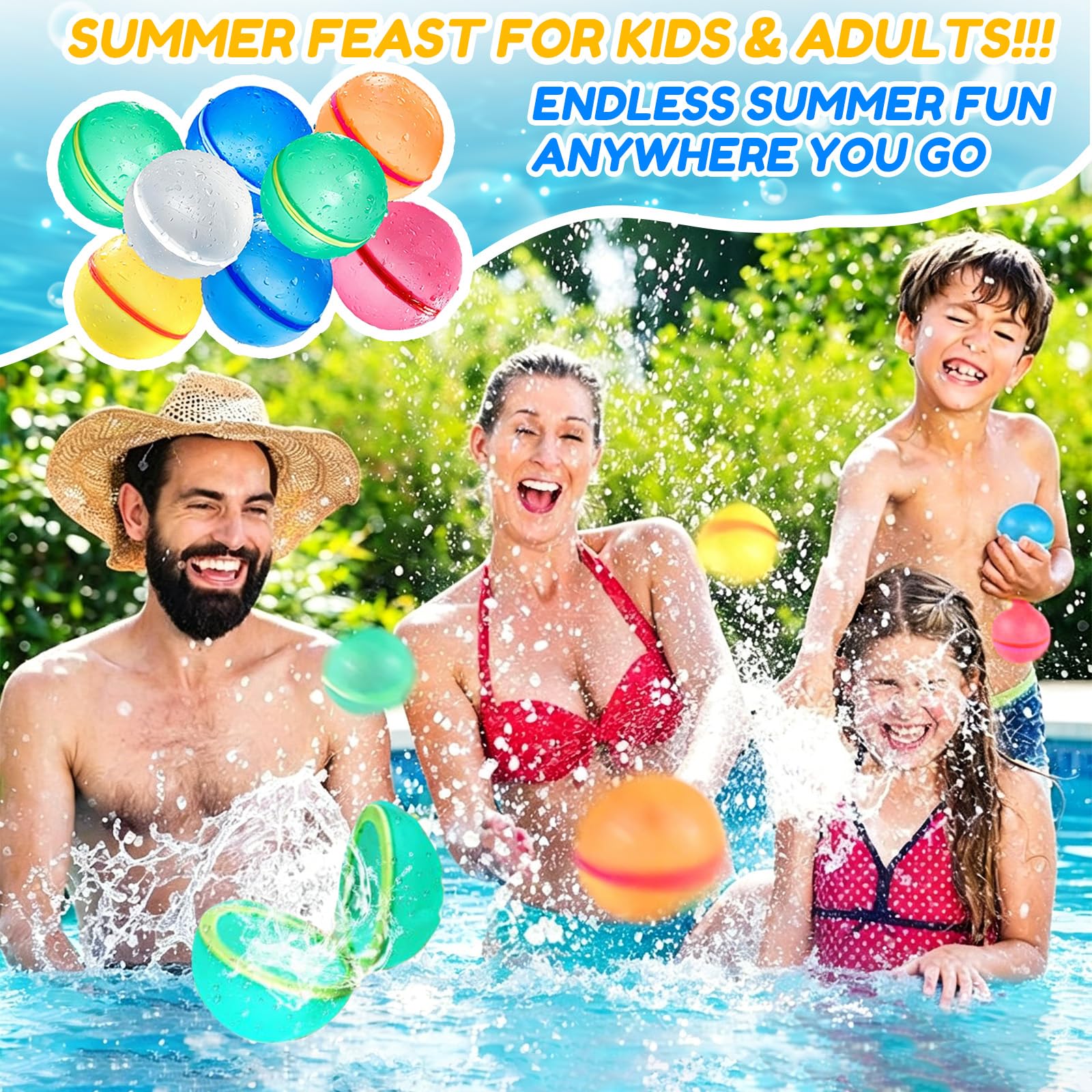 8 Pezzi Palloncini d'Acqua Riutilizzabili, Palloncini d'Acqua in Silicone Magnetico, Riempimento Rapido, Giocattoli Acquatici per Esterni, Festa in Piscina Estiva per Bambini Adulti