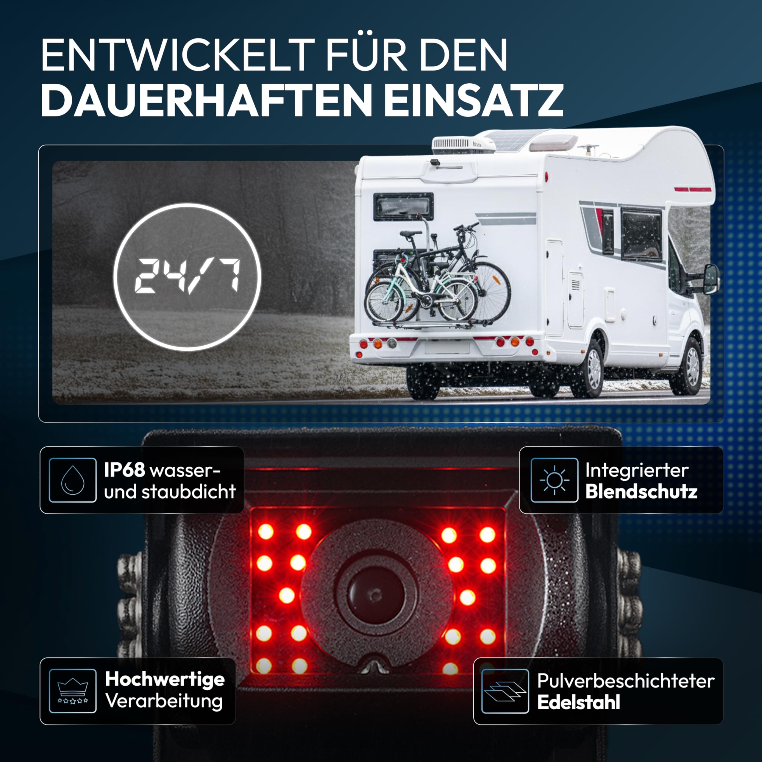 VSG24 Rückfahrkamera 7" Camper-Set Wasserdicht Nachtsicht 12V-24V Rückfahrsystem für Auto Wohnwagen LKW