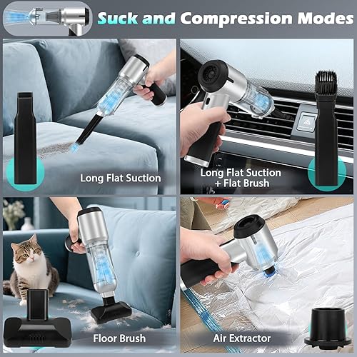 Miniatura 6 de Aspiradora portátil plegable e inalámbrica para automóvil, succión fuerte de 17000 PA, tiempo de funcionamiento de 40 minutos, plumero de aire 4 en