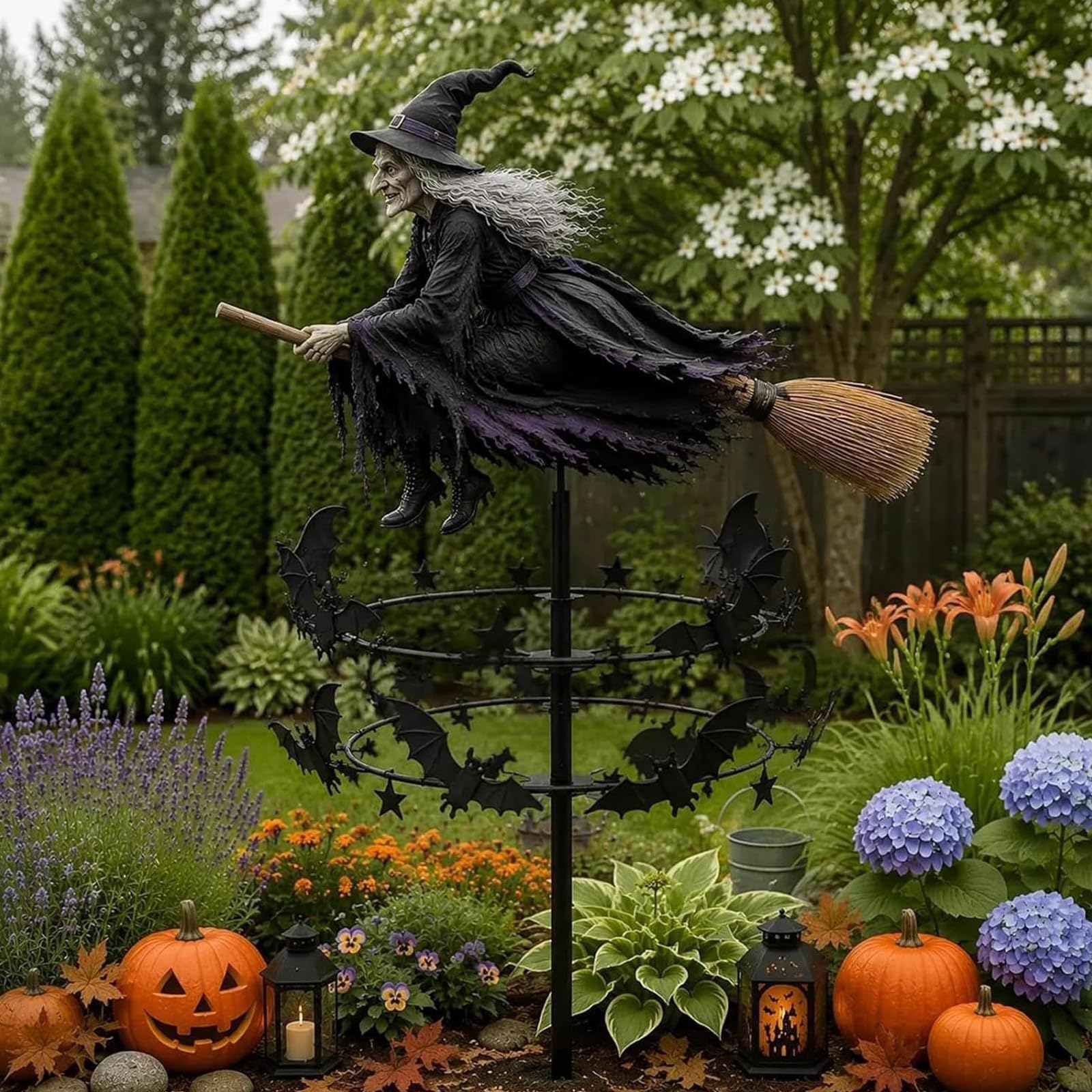 Iron The Enchanted Witch Garden Wind Spinner Metal Halloween Yard Art