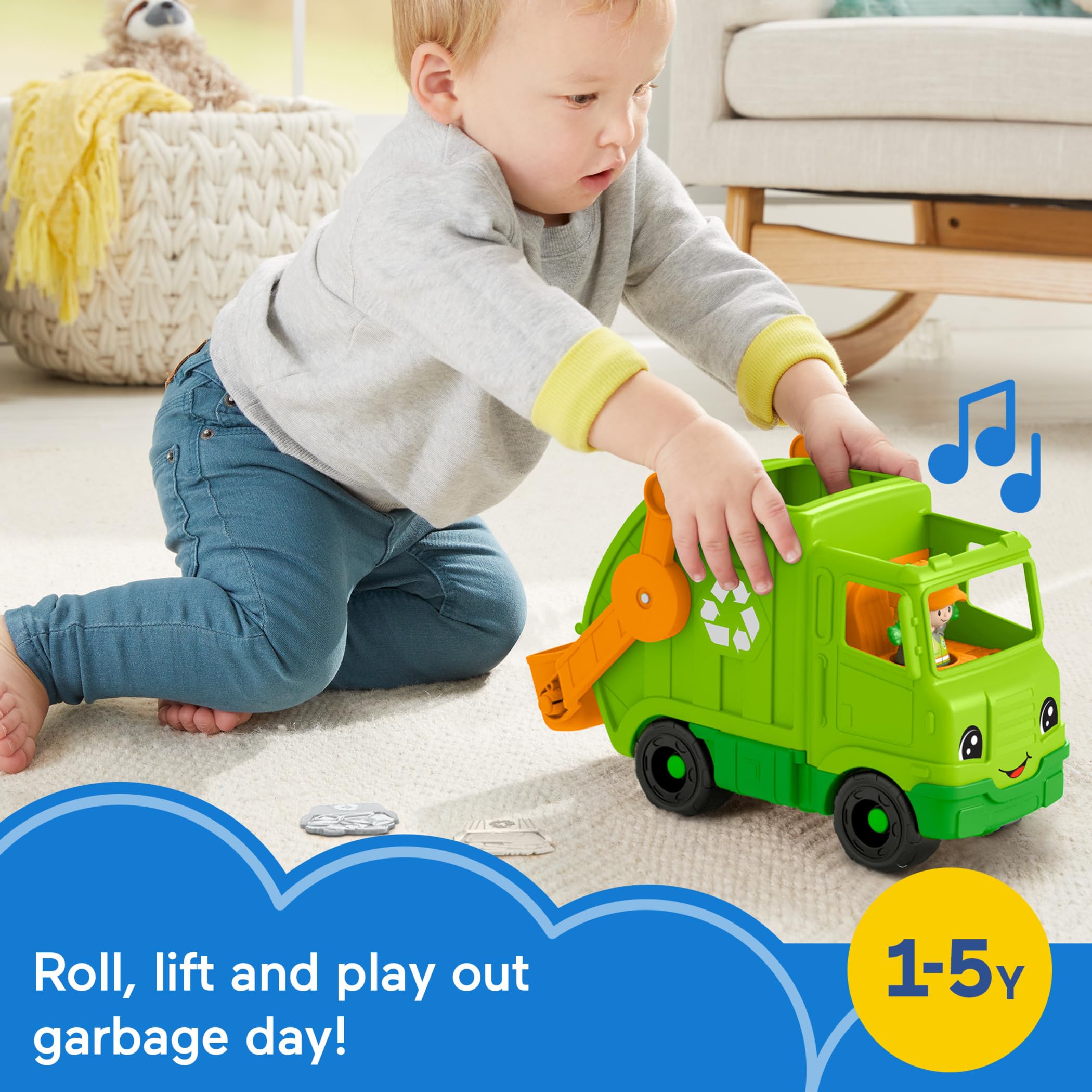 Fisher-Price Little People Travailler Ensemble Camion à Benne basculante | Jouet de construction, musique, sons et accessoires pour jeux de simulation, enfants à partir de 1 an