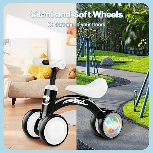 Miniatura 6 de Juguetes de bicicleta de equilibrio para bebés de 1 año, bicicleta de equilibrio para niños de 10 a 36 meses, sin pedales, 4 ruedas de silencio y