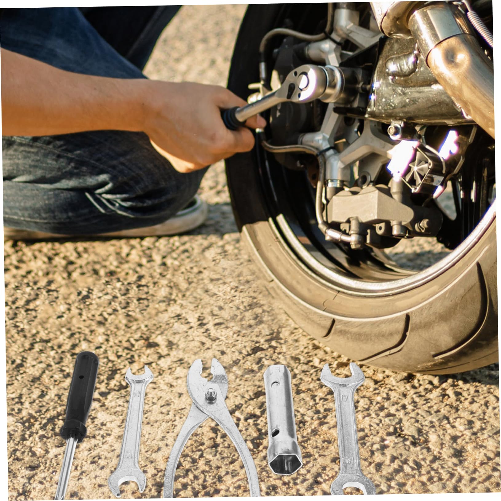 GLEAVI 5pcs Plug Wrench Bike Tool Biking Accessories Socket Screwdriver Bike Accessories Motorbike Repair Tool Motorbike Repair Kit Socket Wrench Socket Spanner Steel