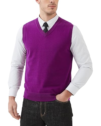 Kallspin Men's Pure Cotton Sweater Vest V Neck Regular Fit
