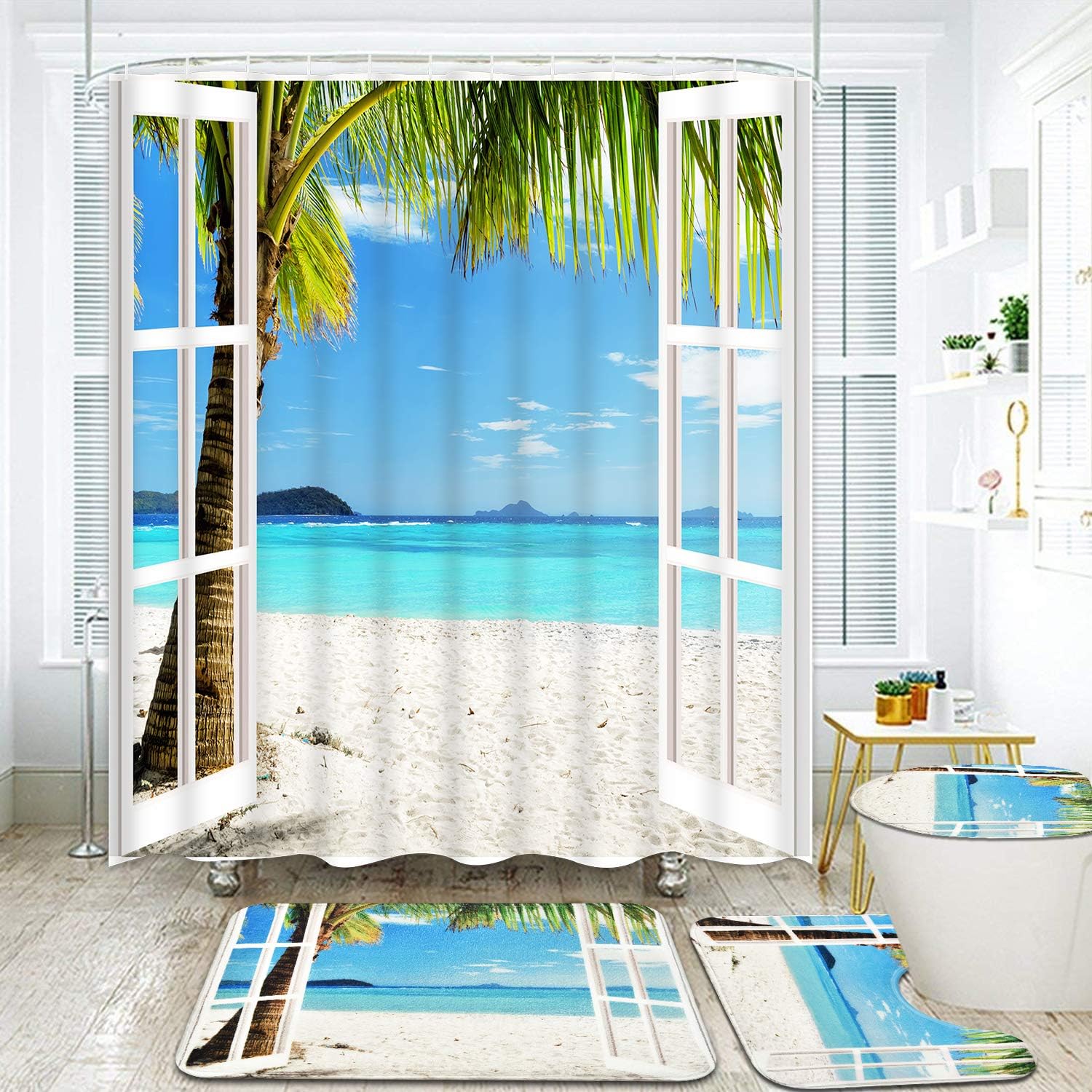 Buy 4 Pcs Beach Window Shower Curtain Set With Non Slip Rug Buy 4 Pcs Beach Window Shower Curtain Set With Non Slip Rug