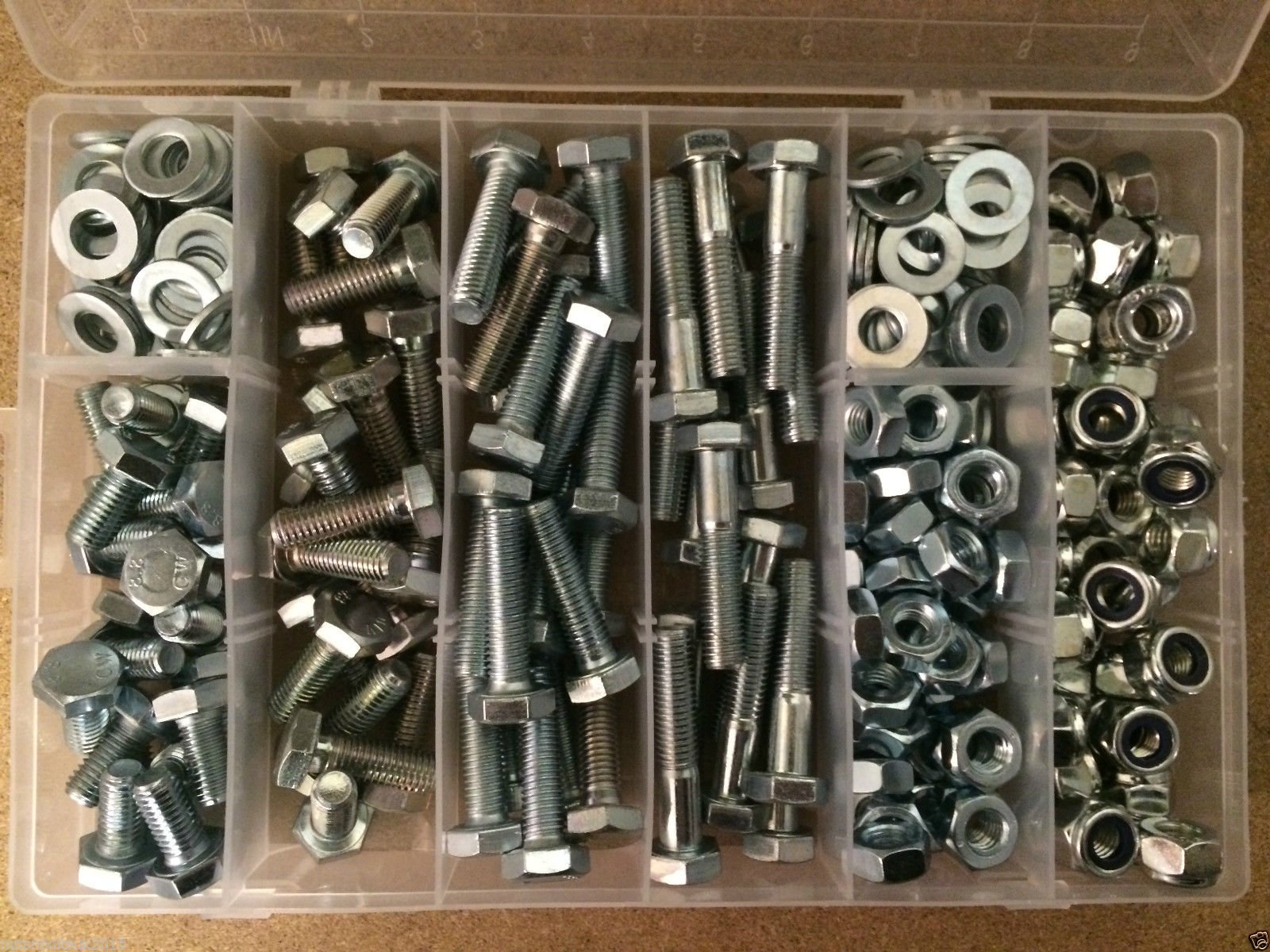 Grade 8.8 Assorted Box kit of M10 Nuts and Bolts + Washers Setscrews Bright Zinc Plated - High Tensile