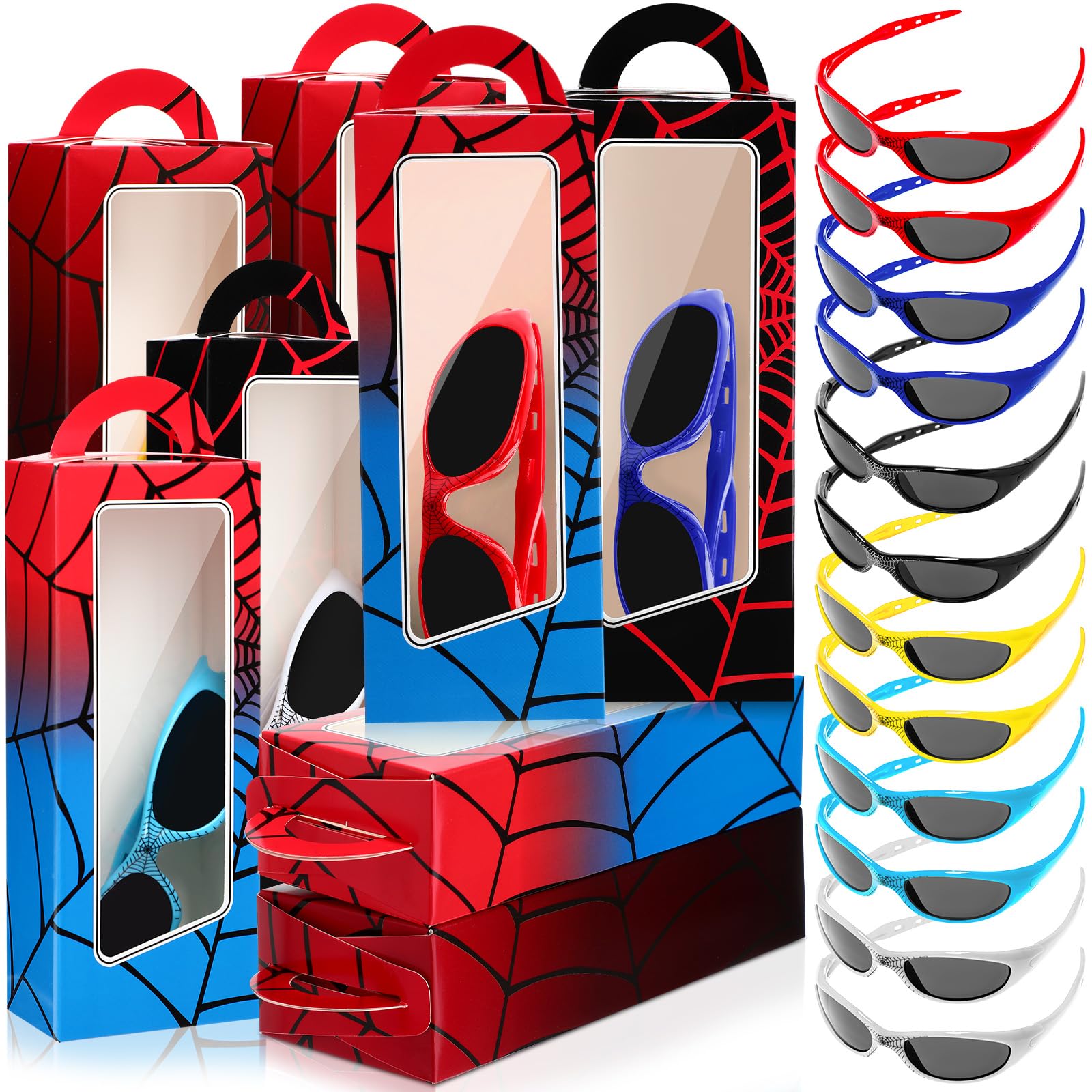 Fuyoooo 24 Pieces Spider Web Party Favors Include 12 Sunglasses 12 Spider Web Goodie Gift Boxes for Birthday Party Supplies(Multicolor)