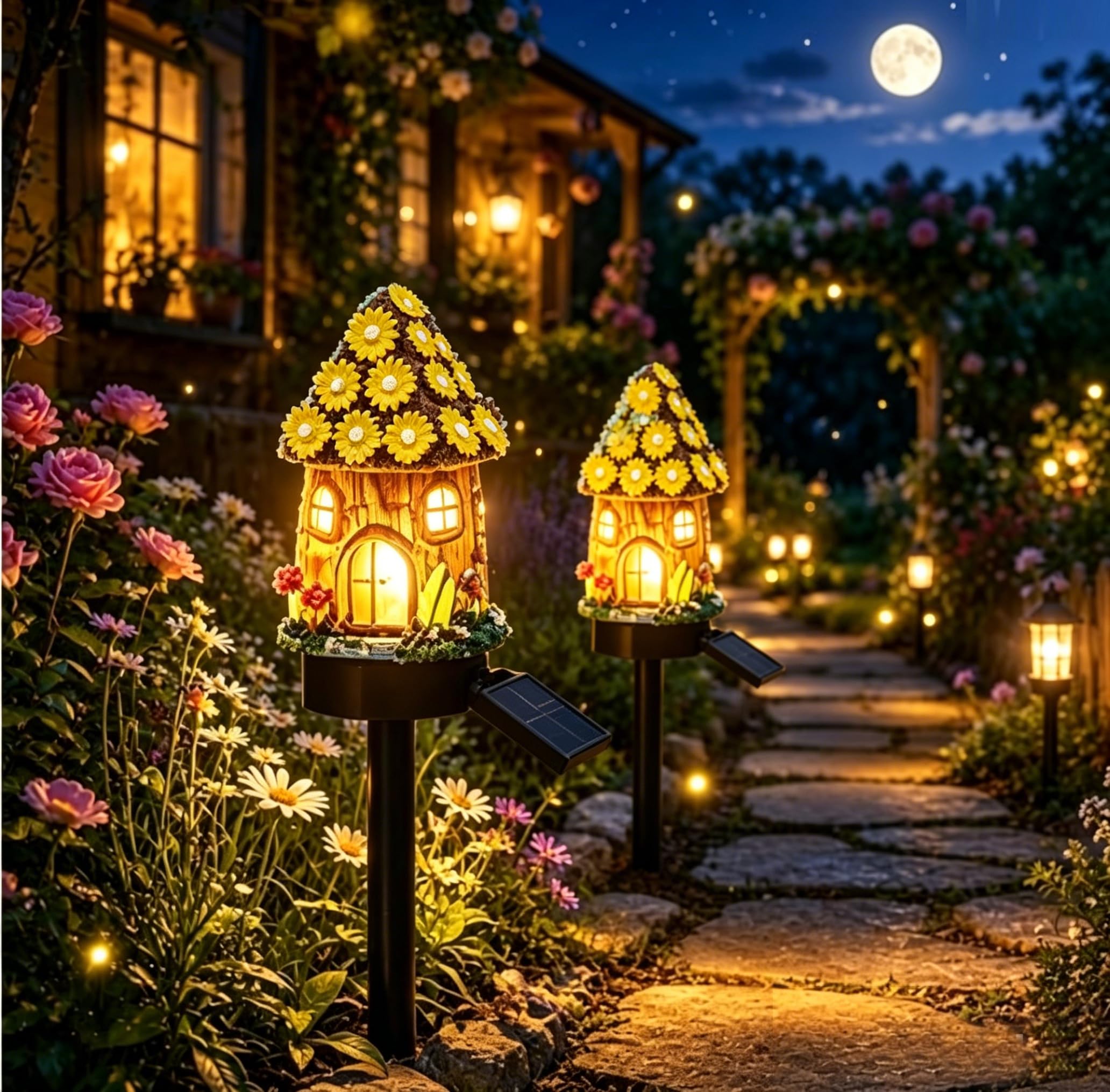 Mushroom Solar Lights Outdoor, Solar Powered Fairy House Garden Decor, Waterproof LED Landscape Pathway Lamp for Yard Patio Lawn