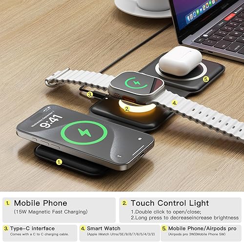 Miniatura 3 de Cargador inalámbrico para iWatch, cargador magnético ESSAGER para Apple iWatch, almohadilla de carga rápida inalámbrica, compatible con Samsung