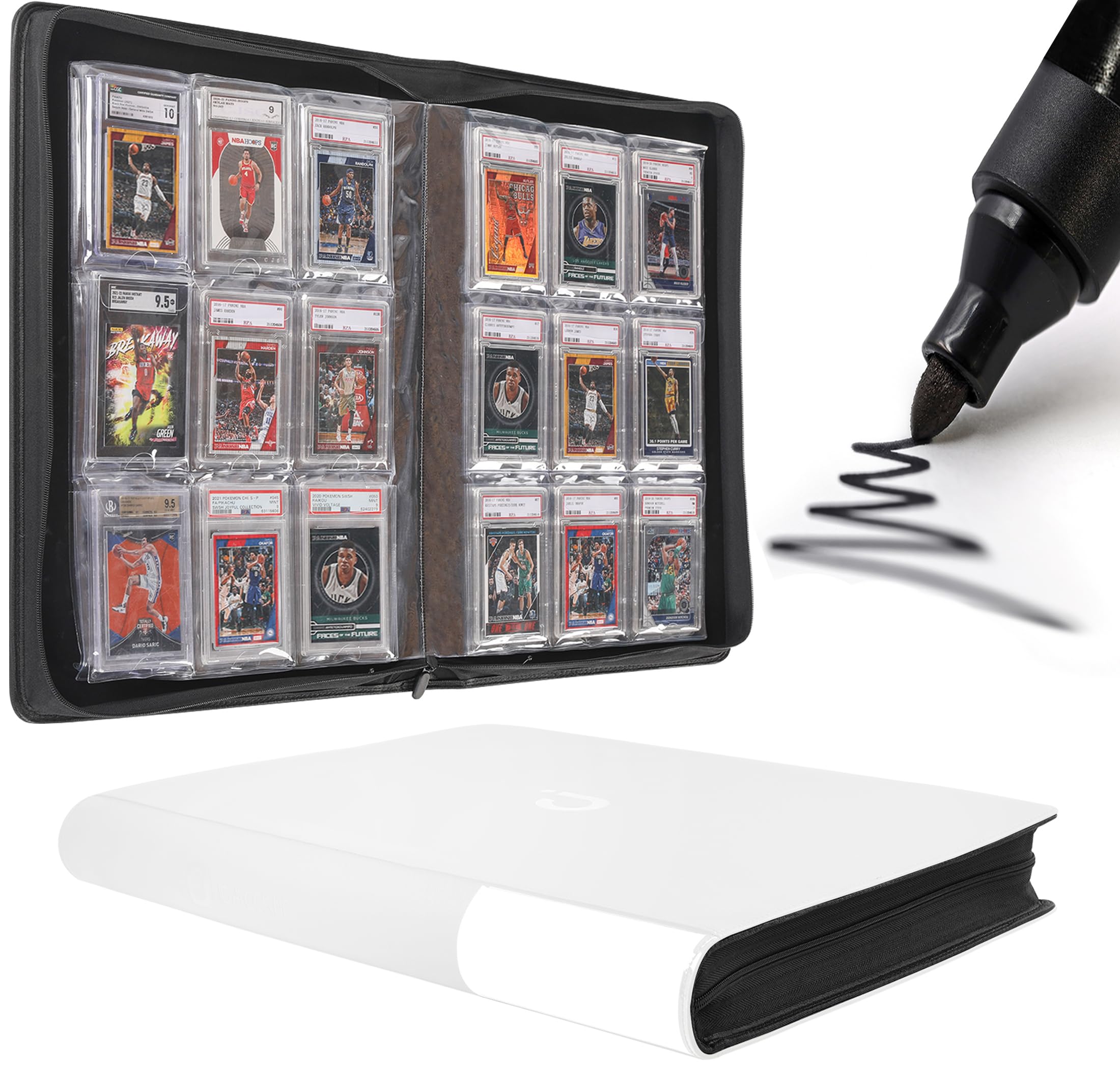 D DACCKIT Graded Card Binder，Holds 90 Card - 9 Pocket Slab Binder for Cards Compatible with PSA CGC BGS SGC（Model A, Classic White）