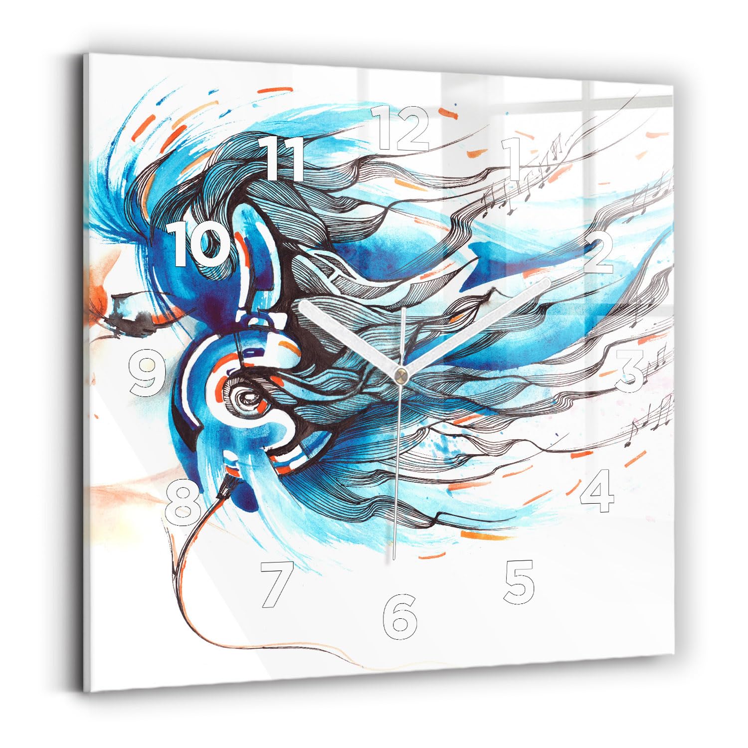 Horloge murale moderne Wallfluent pour salon et studio avec motif écouteurs