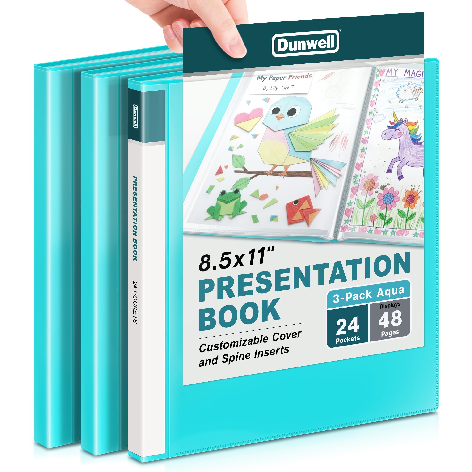 Dunwell Presentation Binder 24-Pocket, Plastic Sleeves, 3-Pack, Aqua