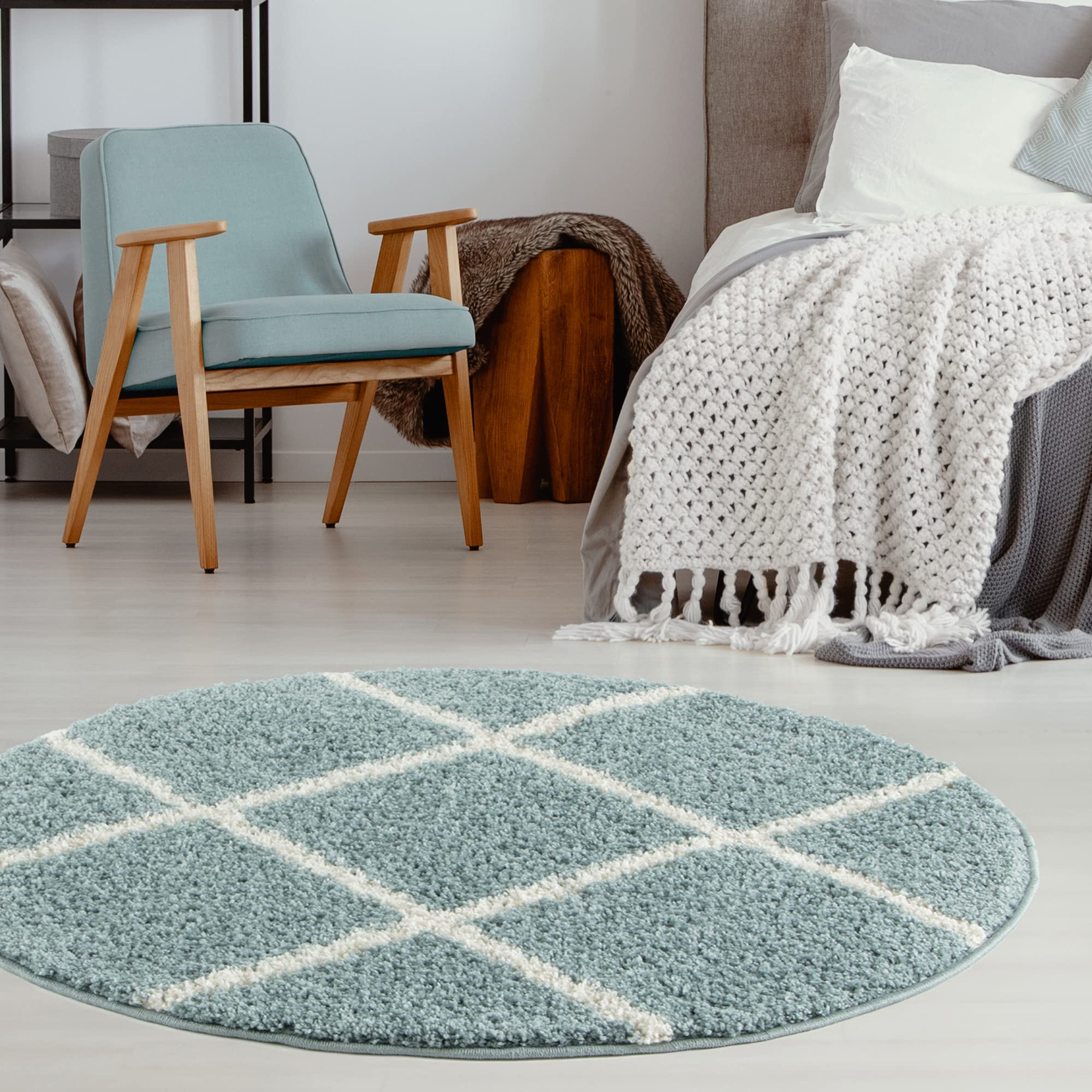 Rackhams Blue Moroccan Duck Egg Shaggy Rug | 550 - Ø 120 Cm
