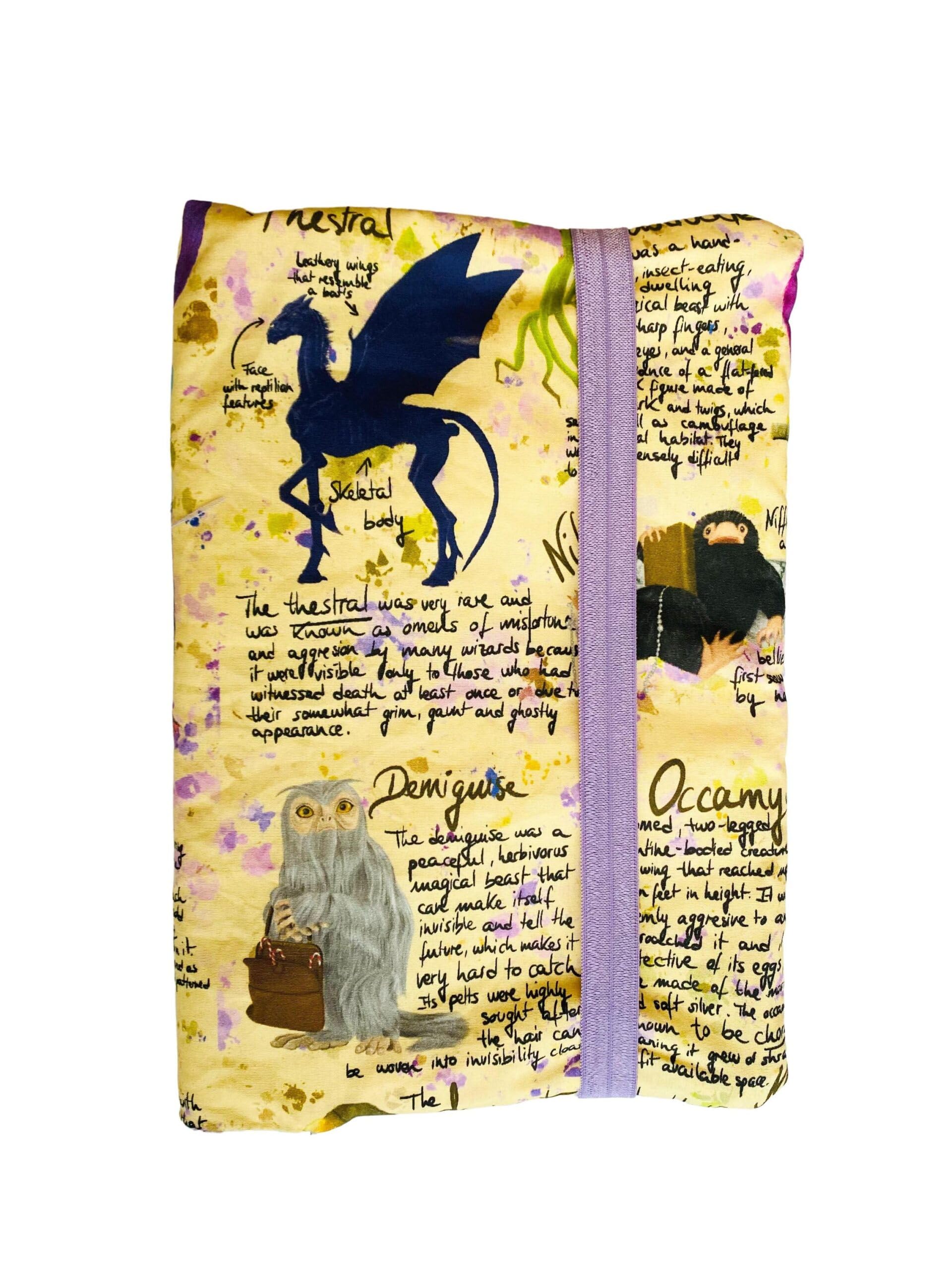 Funda artesanal mediana de solapa para libros y tablets de Animales Fantásticos + marcapáginas de regalo, funda de algodón ecológico, acolchada, Harry Potter. Regalo ideal para adolescentes