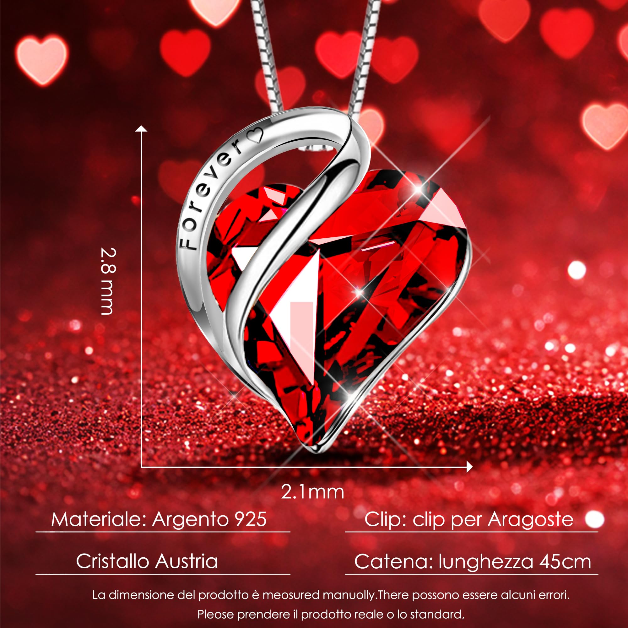 Rosa Eterna con Collana,Rosa Stabilizzata Vera con Ciondolo Rubino Argento 925 Donna，Eternal Rose Confezione Regalo,Regalo per La Festa Della Mamma,San Valentino Anniversario Matrimonio per Lei