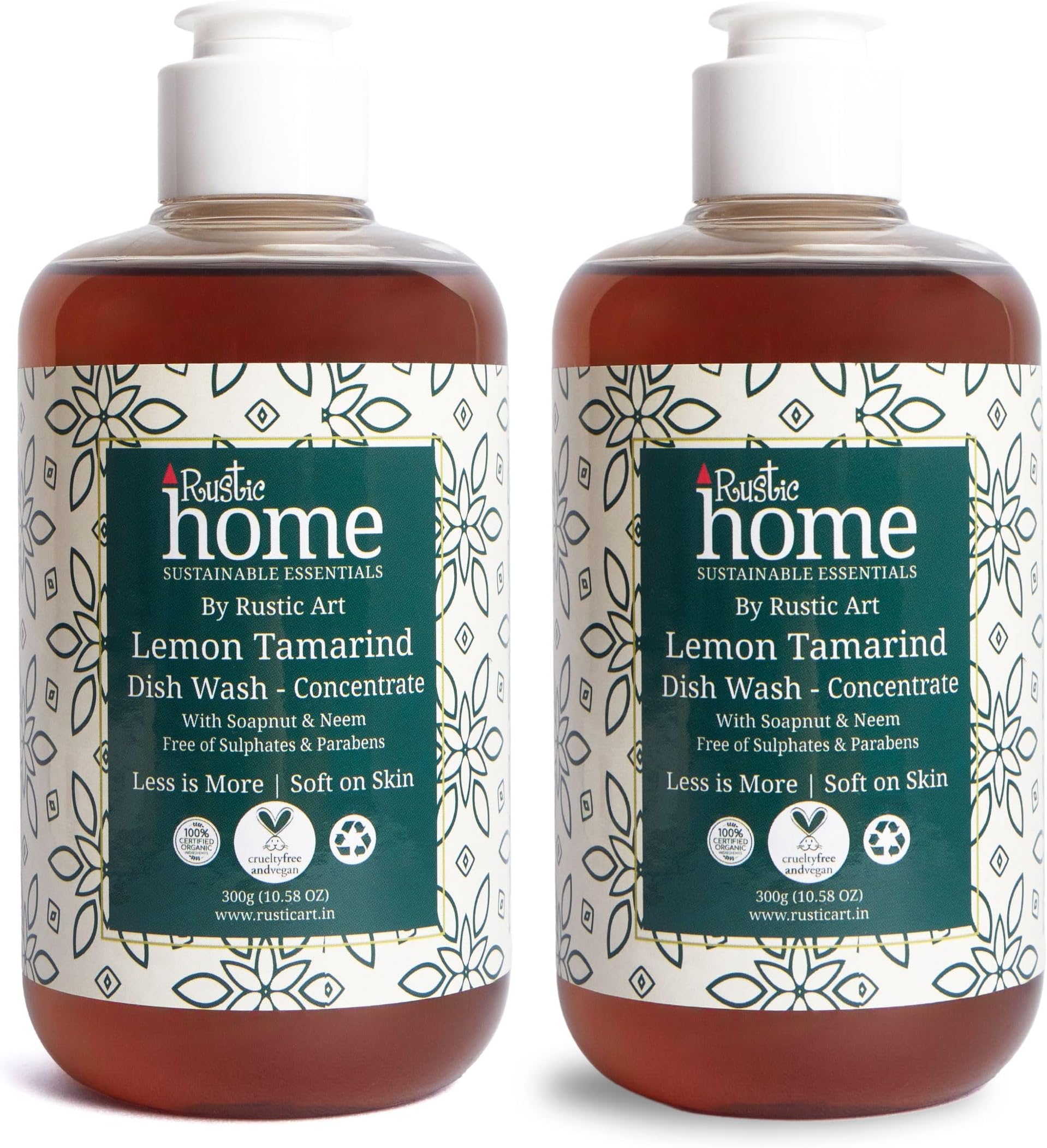 Rustic Art Home Lemon Tamarind Dish Wash Concentrate | Converts to 6 Litres Liquid | Natural & Toxin Free | With Soapnut & Neem | 300g Pack of 2