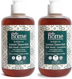 Rustic Home Lemon Tamarind Dish Wash Concentrate | Plant-Based & Natural | Soapnut & Neem | Converts to ~3 L Liquid | Toug Price In India