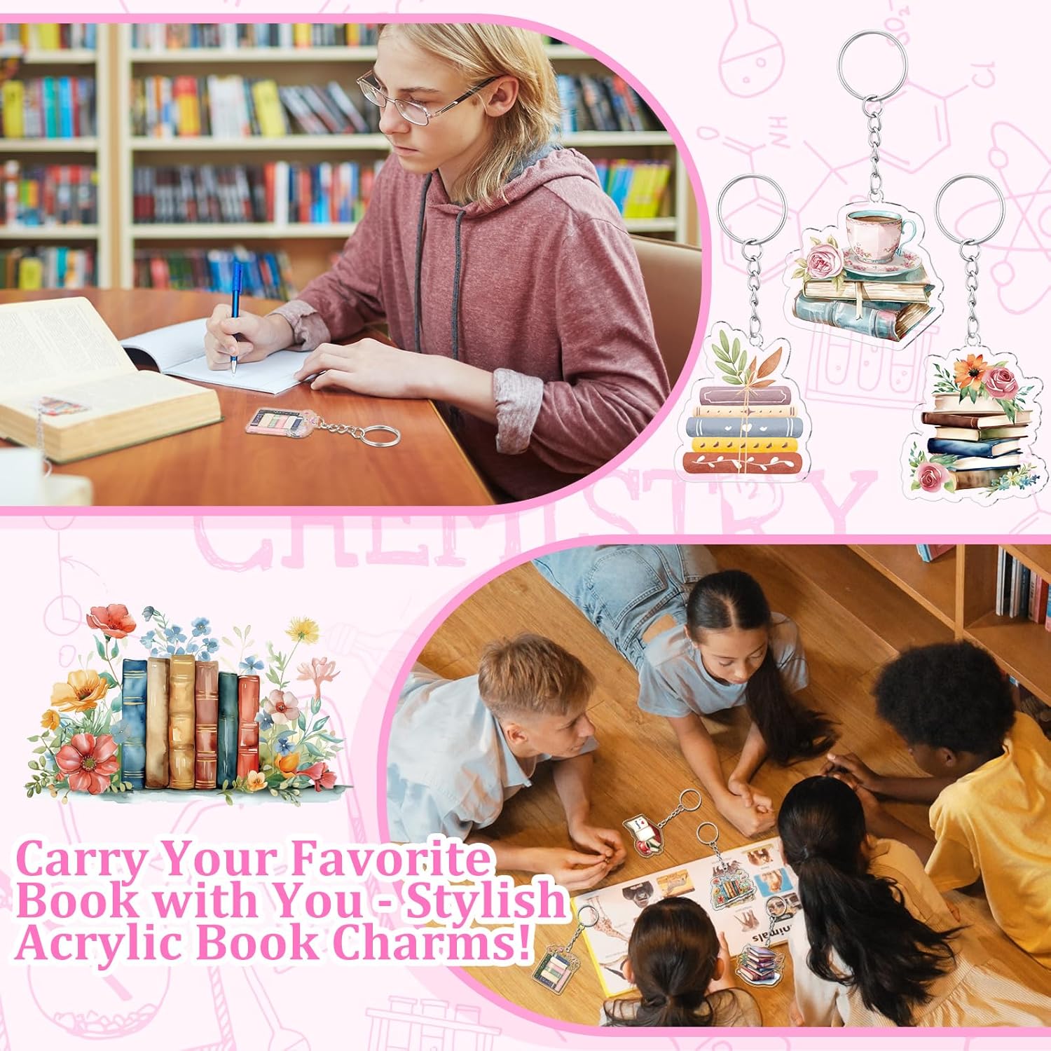 Namalu 36 Pcs Bookish Keychain Charms Acrylic Book Lover Keychain Gifts Bulk Book Club Gift for Women Teacher - Image 5