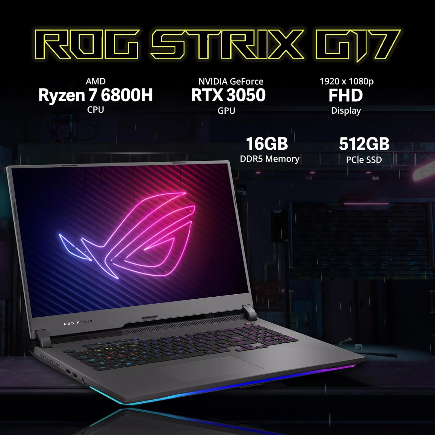 ASUS ROG Strix G17 17.3" 144Hz FHD Gaming Laptop, AMD Ryzen 7 6800H, Backlit Keyboard, Intelligent Cooling, 16GB DDR5, 512GB PCIe SSD, GeForce RTX 3050, Win 11 Pro, Gray, 128GB Docking Station Set