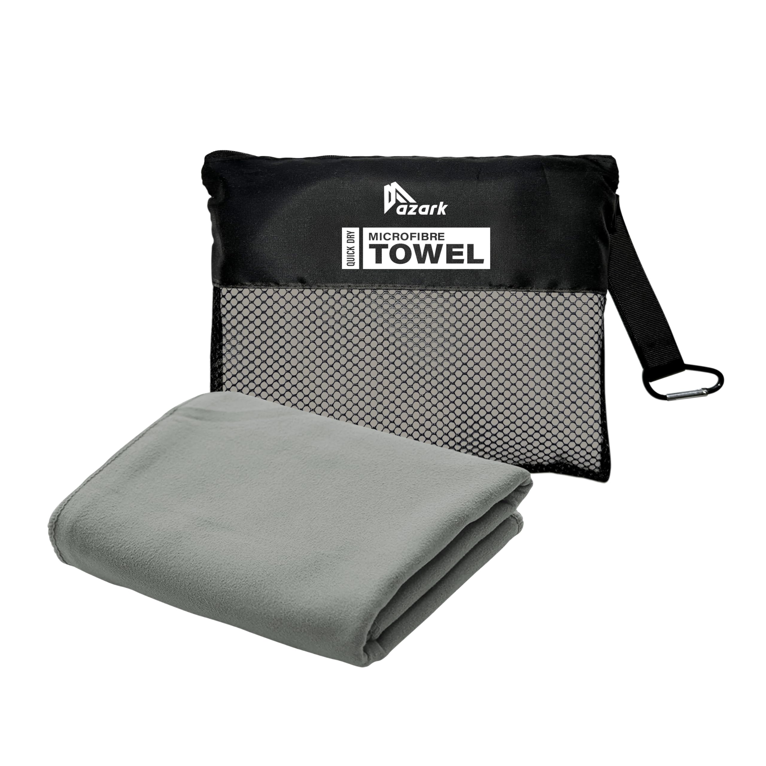 azark Microfibre Towel – Quick Dry, Lightweight & Super Absorbent – Gym, Travel, Yoga, Camping & Beach – Soft & Durable – Multiple Sizes (Grey, X Large)
