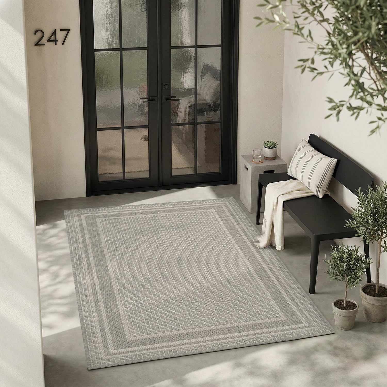 montvoo-3x5 outdoor rug porch entryway rug-polypropylene indoor outdoor rugs for entryway kitchen balcony patio, textured weave, durable, fade-resistant, non-shedding, modern neutral grey