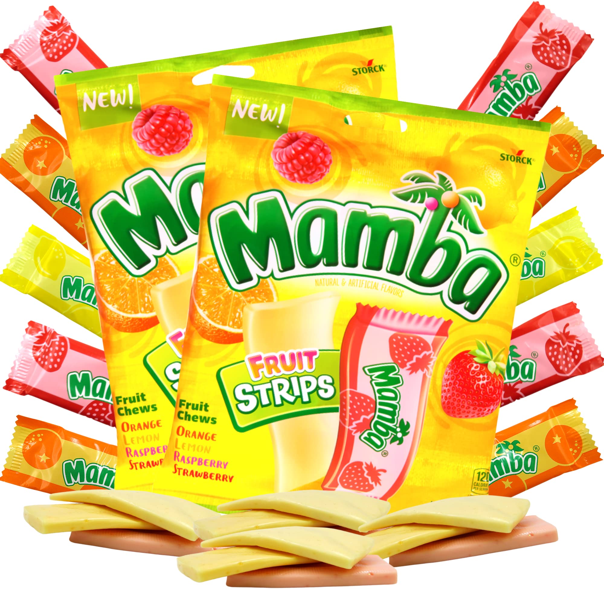 Mamba Candy Strips, Individually Wrapped Fruit Flavored Chewy Candies Mixed Flavor Assortment Bag, Pack of 2