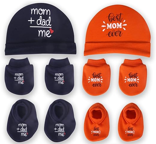 MOM'S DARLING Pack of 1 set, Newborn Baby Cotton Cap, Mitten and Booties Combo Set | Infant Cap | Kids Gloves &amp; Socks | Ba...