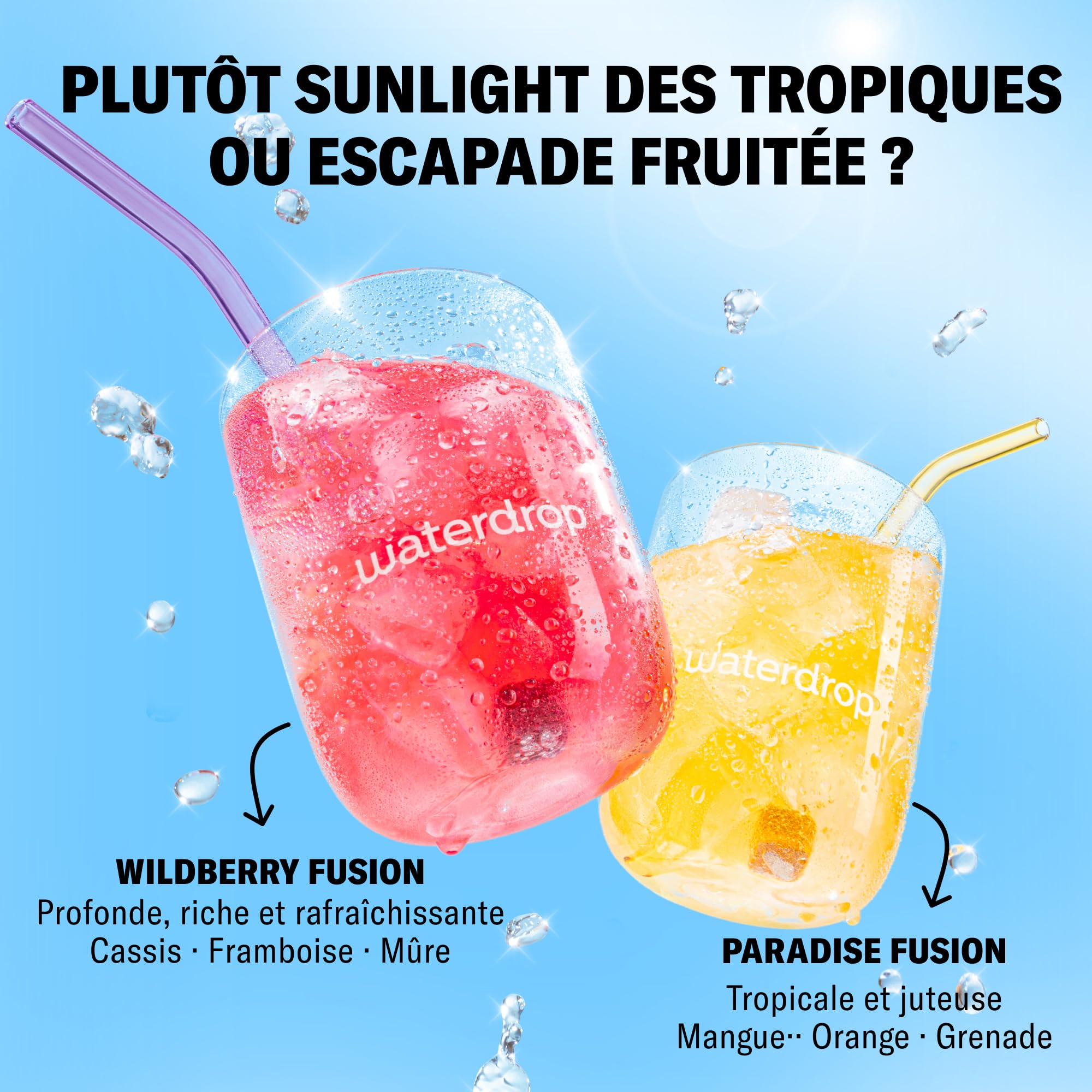 waterdrop® Coffret Fusion de Fruits Duo - 48 Pastilles d’Hydratation, Cubes de Boisson aux 2 Saveurs: Fusion Tropicale & Fusion Fruits Rouges, Eau Aromatisée Sans Sucre avec Vitamine C & B