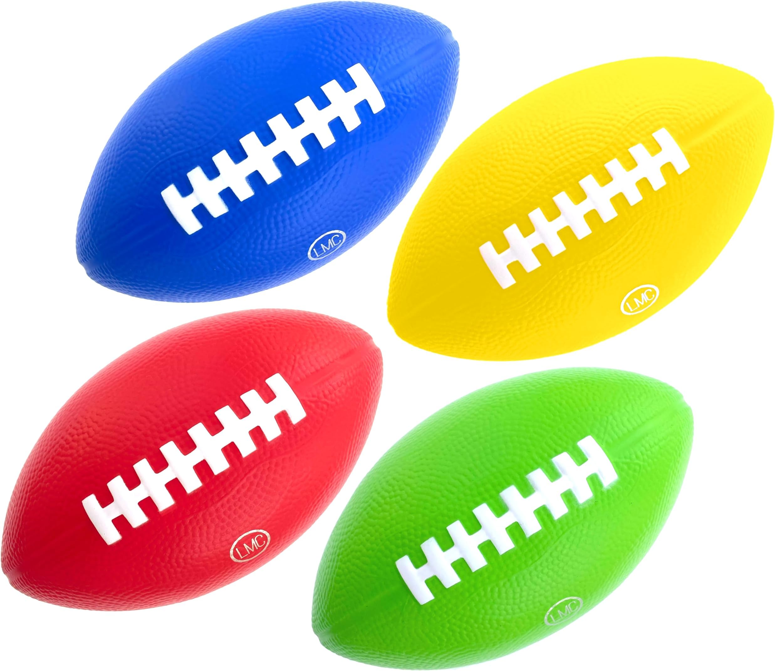 Kids Football 4 Pack - 7.25โ Foam Footballs - Soft, Small Football - Colorful Mini Ball for Kids - Includes Green, Yellow, Blue, and Red