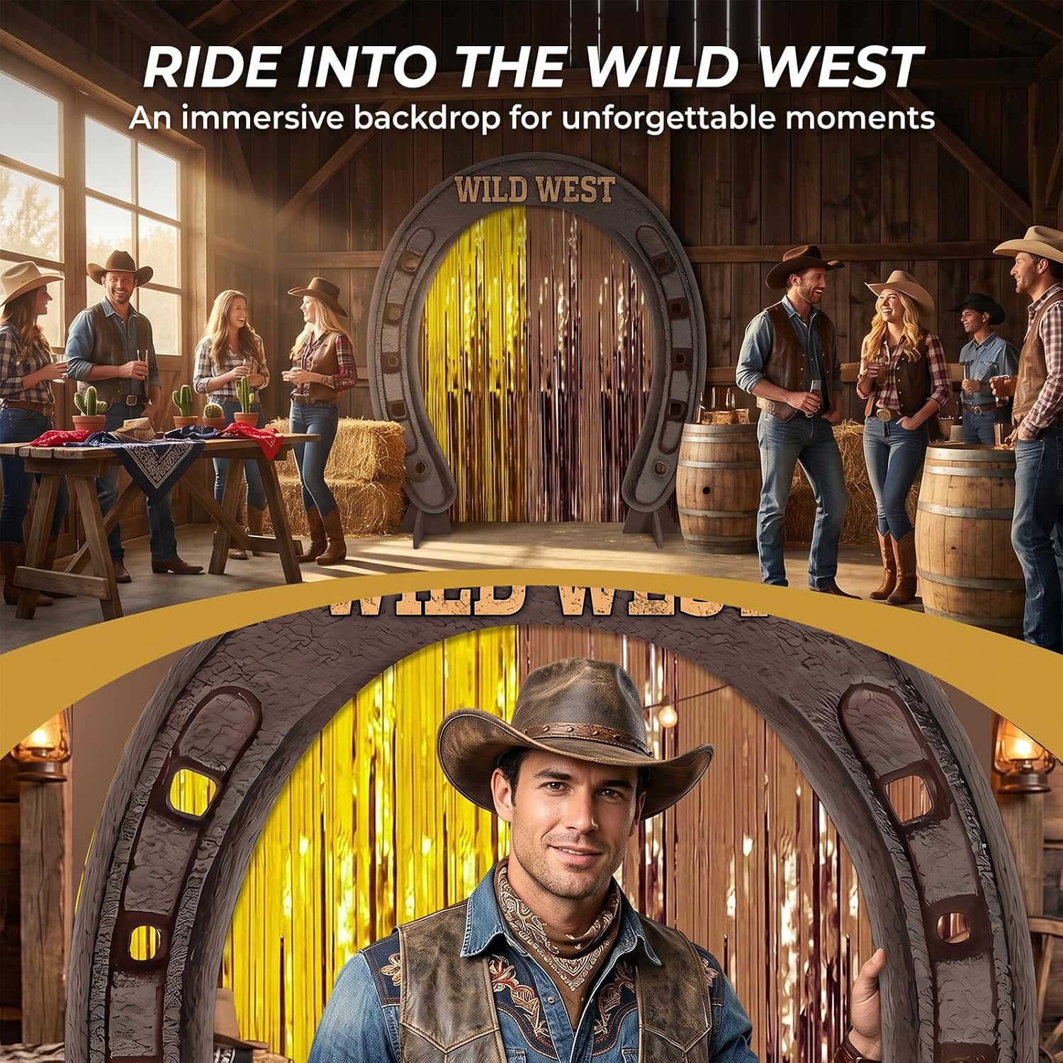 Western Themed Party Decorations, Horseshoe Western Backdrop Rodeo Party Decorations