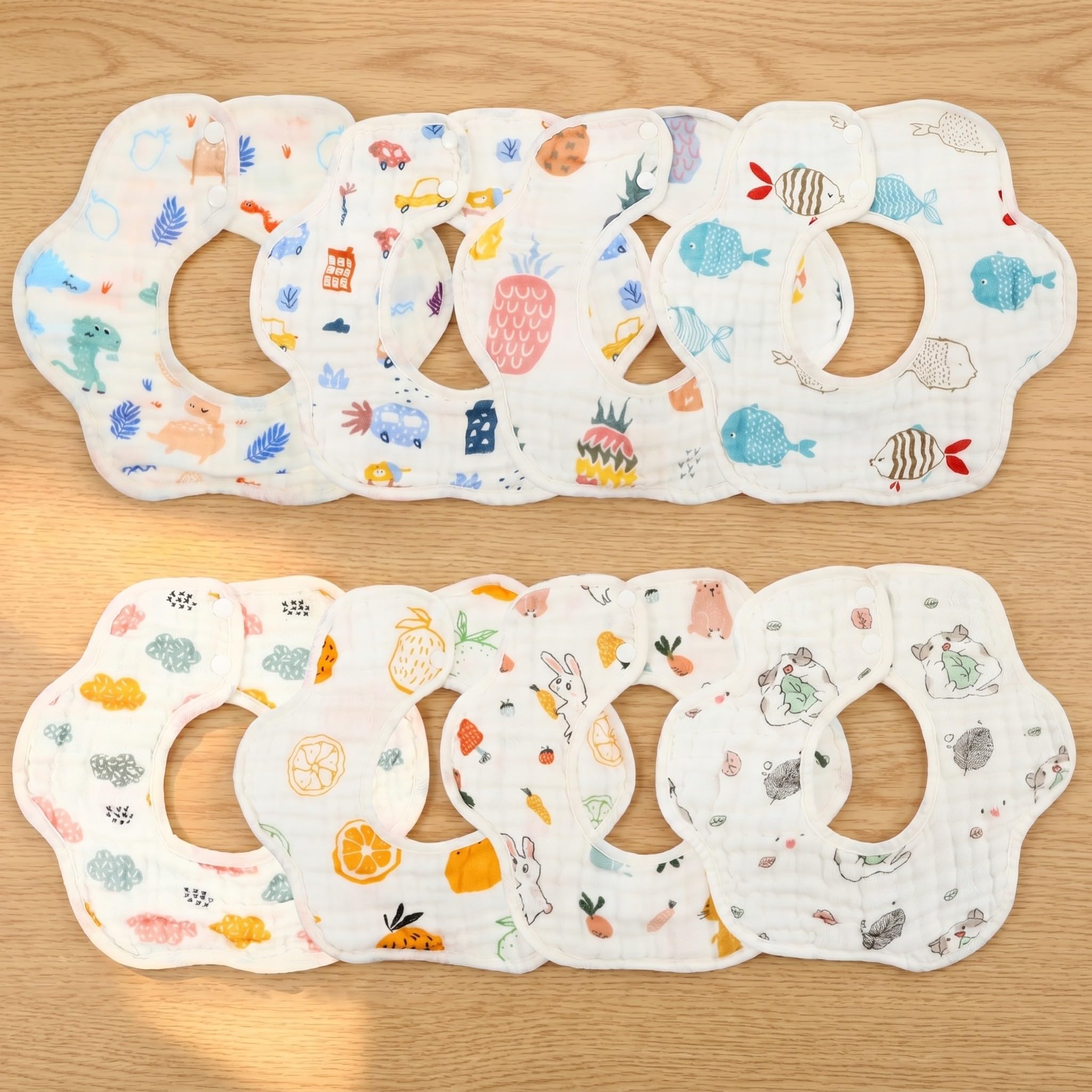 Baberos de Algodón Varios estilos 8 Piezas para Bebés y Niños Pequeños Ligeros y Protectores, Diseño Hebilla, Obsequio Adecuado para Nuevos Padres