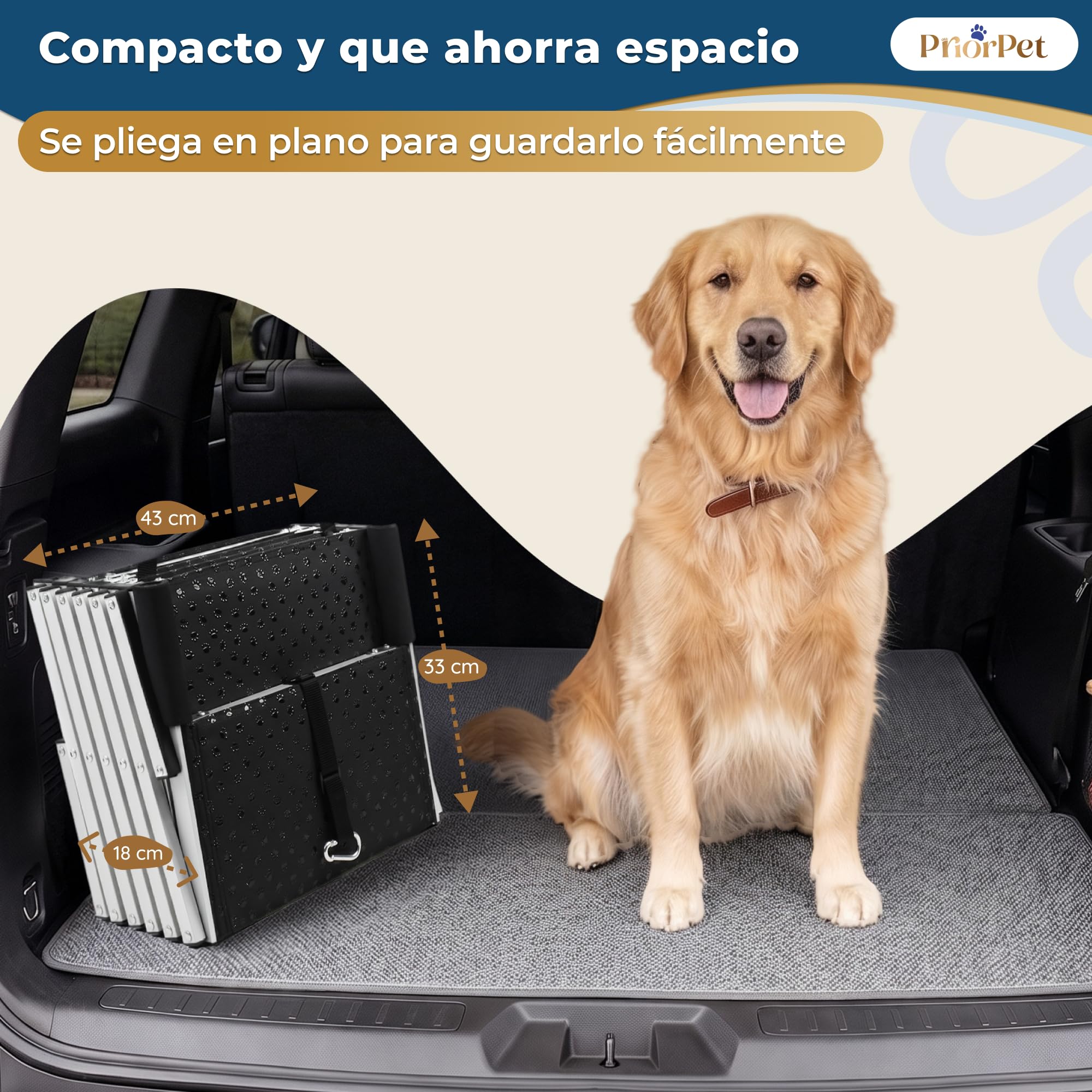 Escalera para Perros Coche Plegable – 4, 5 o 6 Peldaños para Maleteros Bajos y Altos (63–81 cm) – para Coches Pequeños, Familiares & SUV – Alternativa a Rampa para Perros