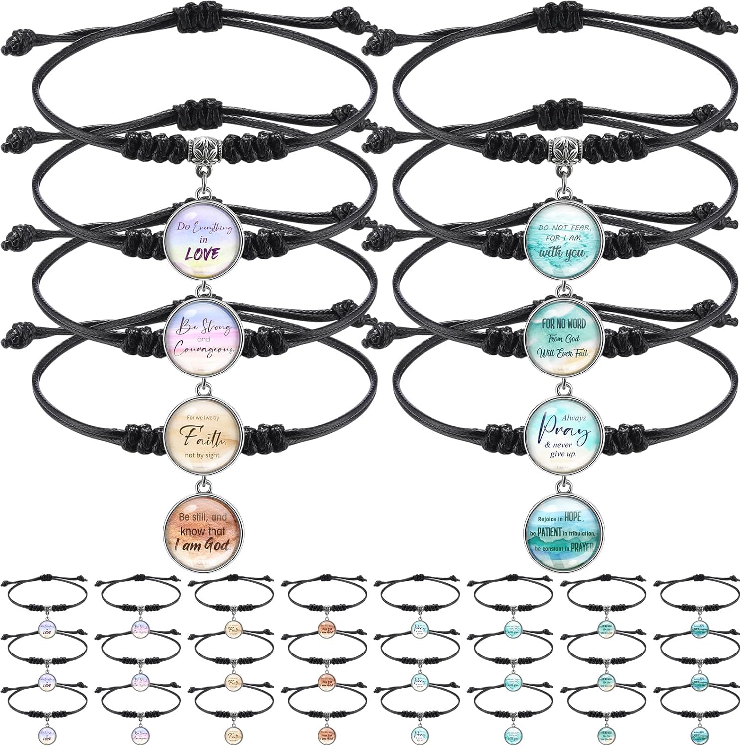 Landical Bible Verse Bracelets Adjustable Jesus Bracelets with Motivational Quote Bible Verses Christian Inspirational Gifts for Men Women Religious Party Favors