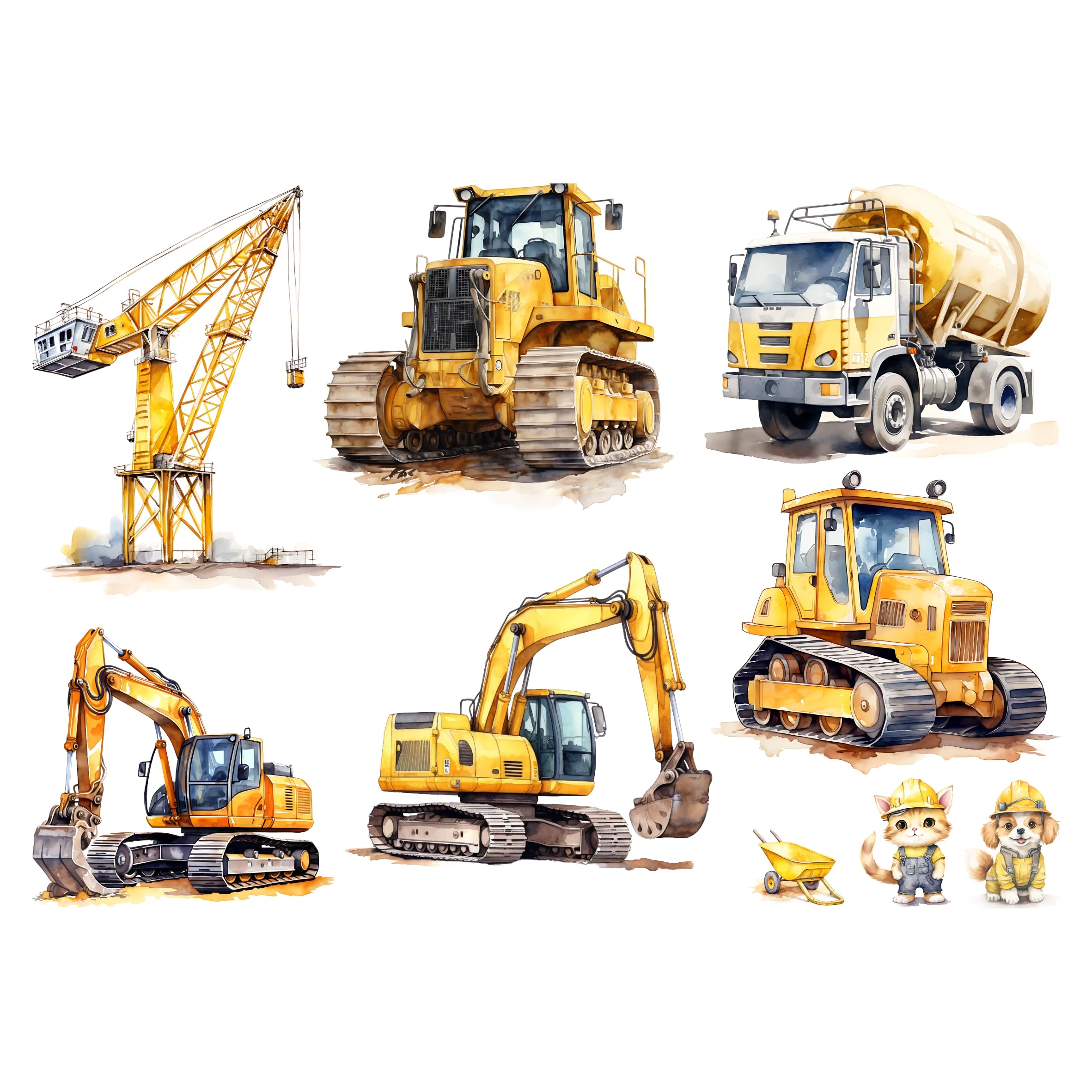 MissRompy | DTF (62-1) Bagger 9 Bügelbilder Baustelle Motivbogen dunkle+helle Aufbügler Bügelbild Sammelbogen Applikation Kipper Kran Laster