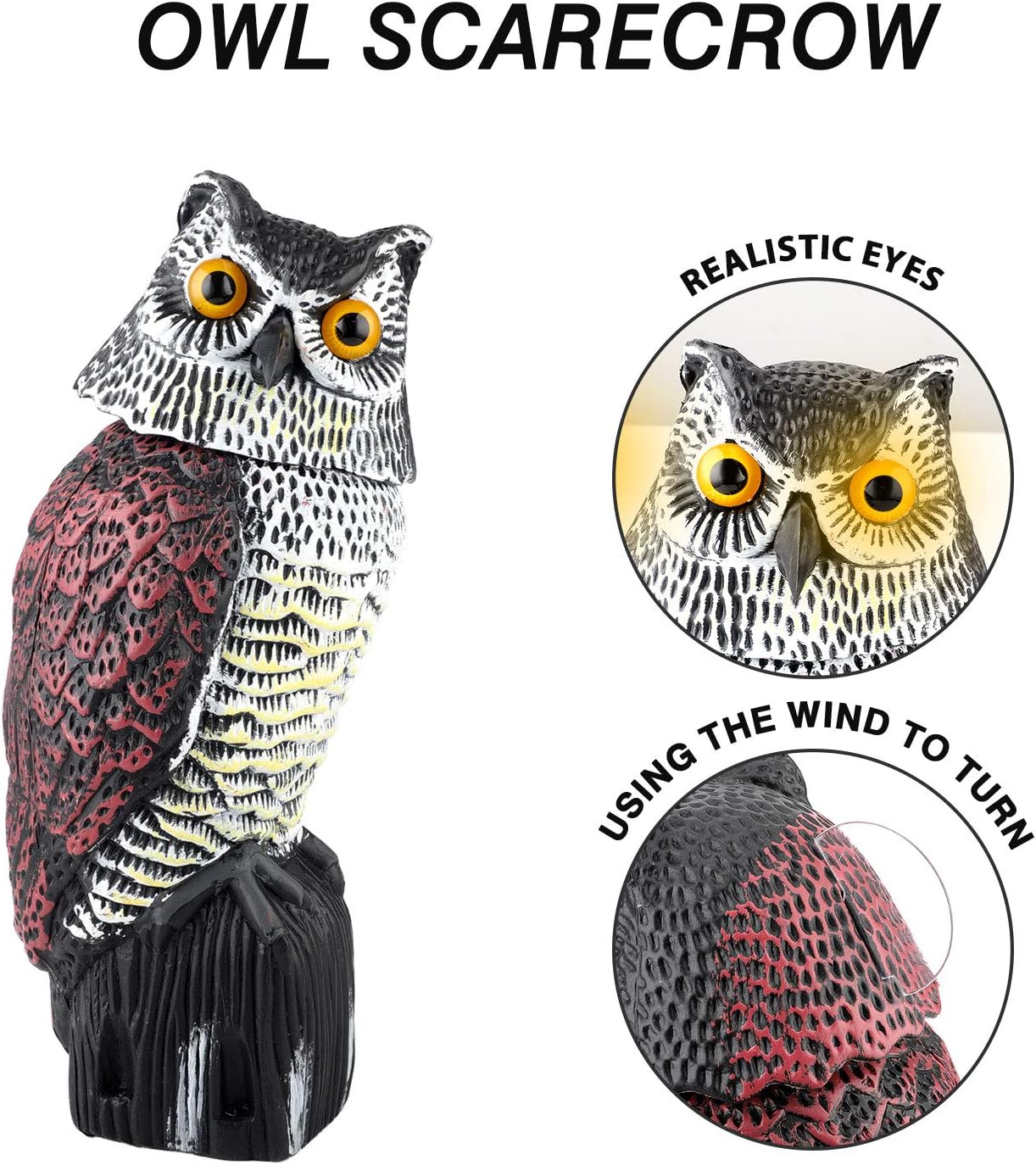 Plastic Owl Statue Decoys for Bird Control - Owl Scarecrow with Rotating Head for Garden, Yard and Outdoor Use | Scare Birds - Image 4