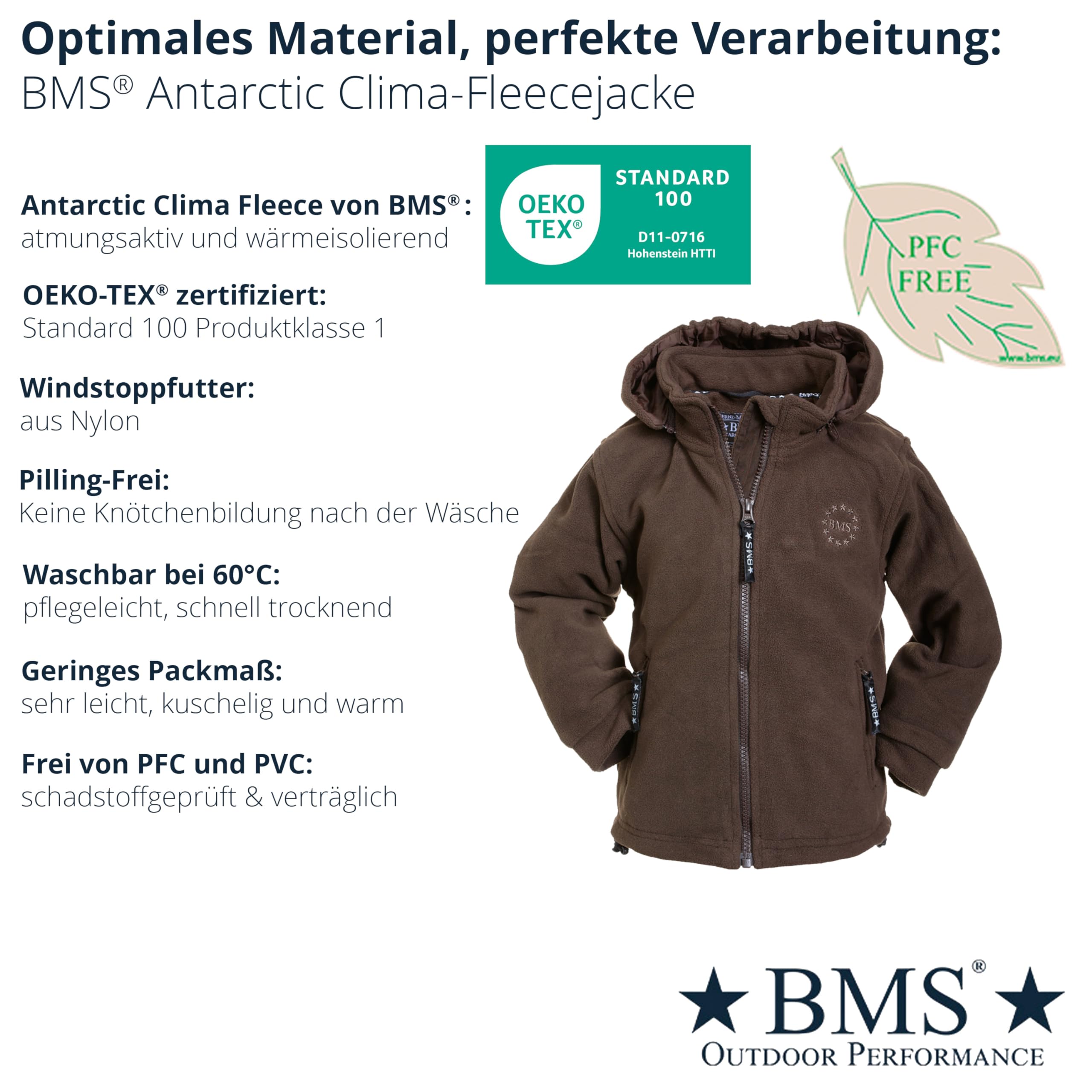 BMS Fleecejacke Kinder mit abnehmbarer Kapuze, Braun, Größe 80