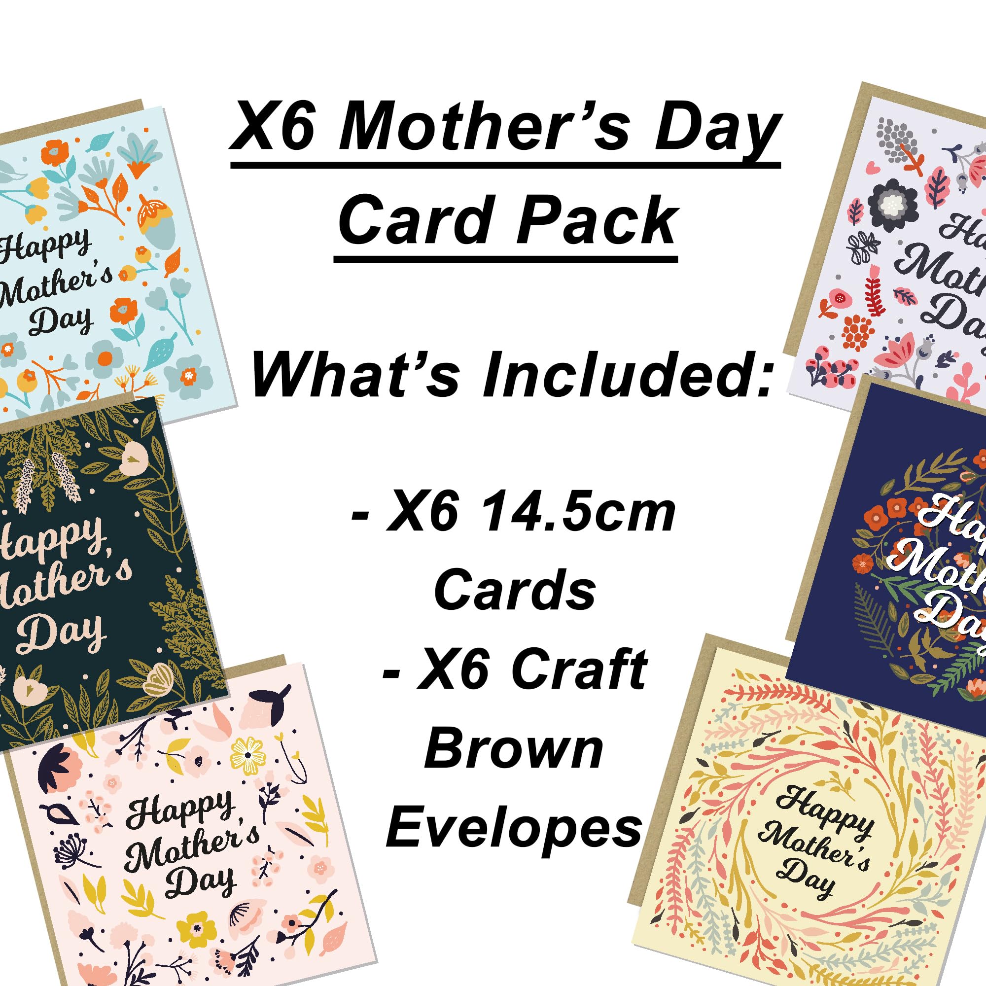 RED OCEAN Happy Mothers Day Card Multipack of 6-14.5x14.5cm With Envelopes, Mothers Day Cards for Mum New Mum, Step Mum - Image 2