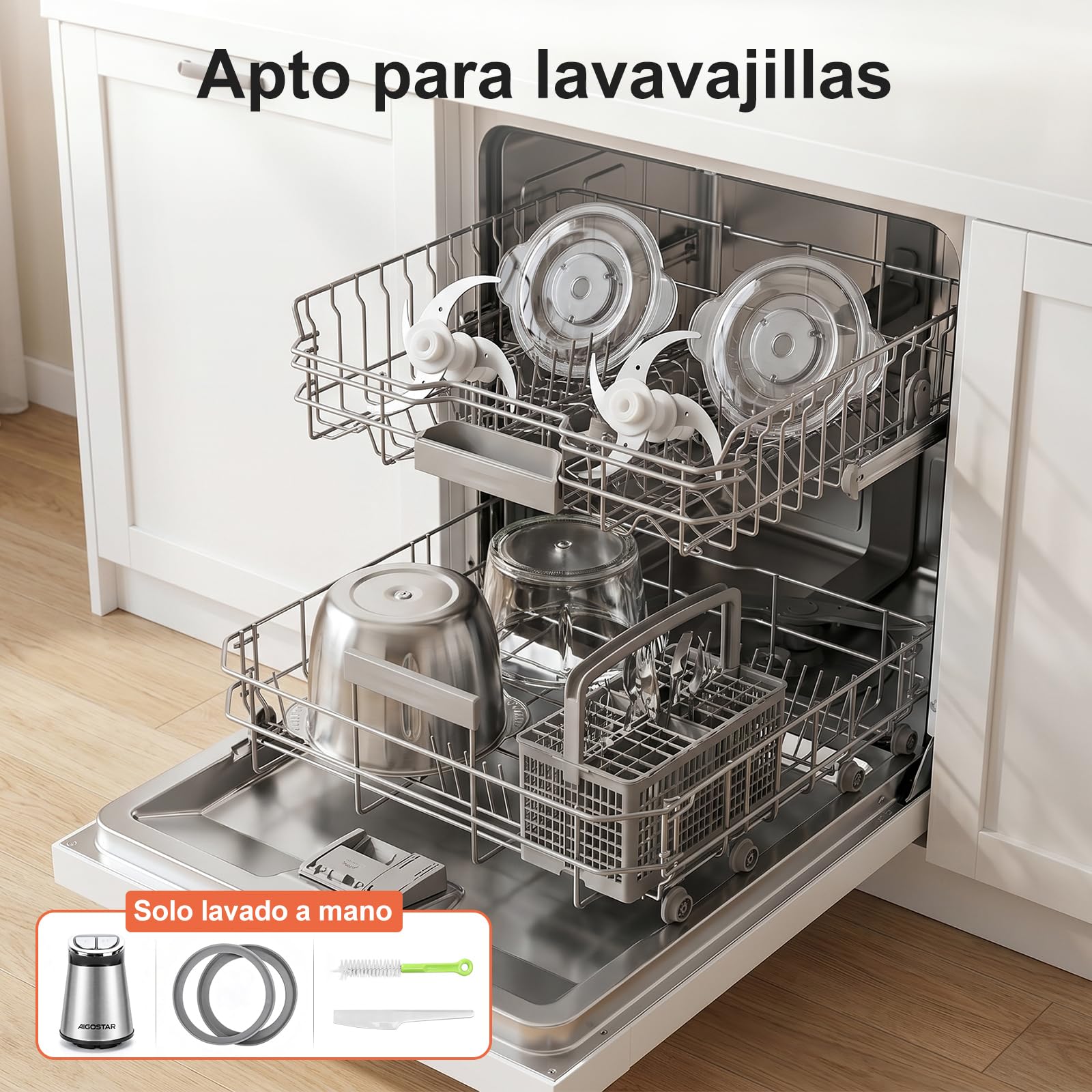 Aigostar Picadora Eléctrica con temporizador LED, 2 Recipientes (3L + 2L) | Trituradora de Alimentos 400W, Sin BPA, 2x4 Cuchillas, 2 Velocidades. Pica Carne, Verduras y Papillas | BIMince