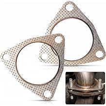 2PCS Car Exhaust Gasket Set, 3" 3-Bolt High-Sealing Exhaust Pipe Flange Gasket, Stainless Steel Multifunctional Manifold/Header/Catalytic/Muffler Converter Gaskets, for Most CarsSilver