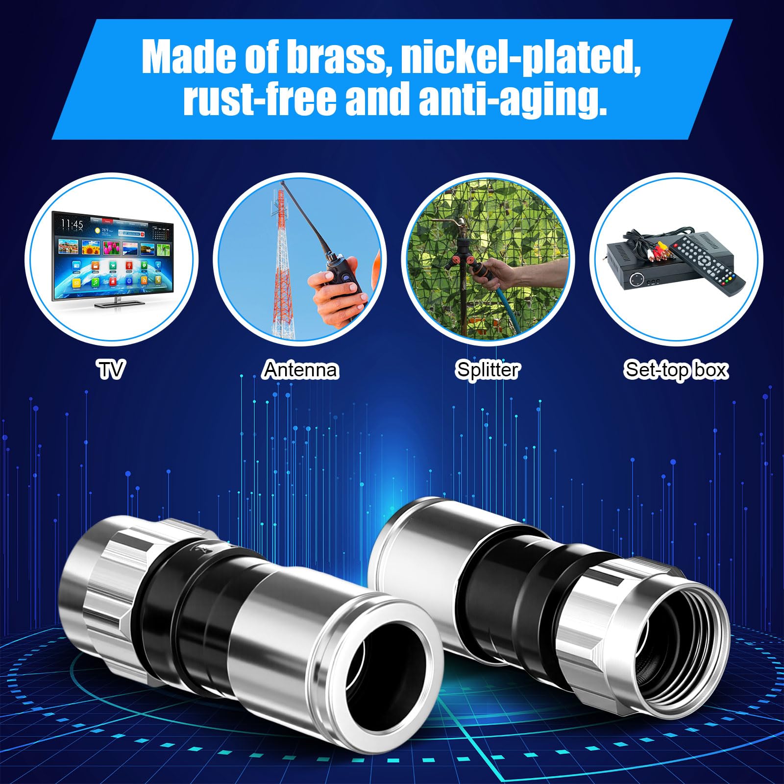 Kingdder Confezione da 150 connettori a compressione RG6 Quad, connettori F da 75 Ohm con guarnizioni conduttive integrate, adatti per la maggior parte dei cavi coassiali satellitari o via cavo