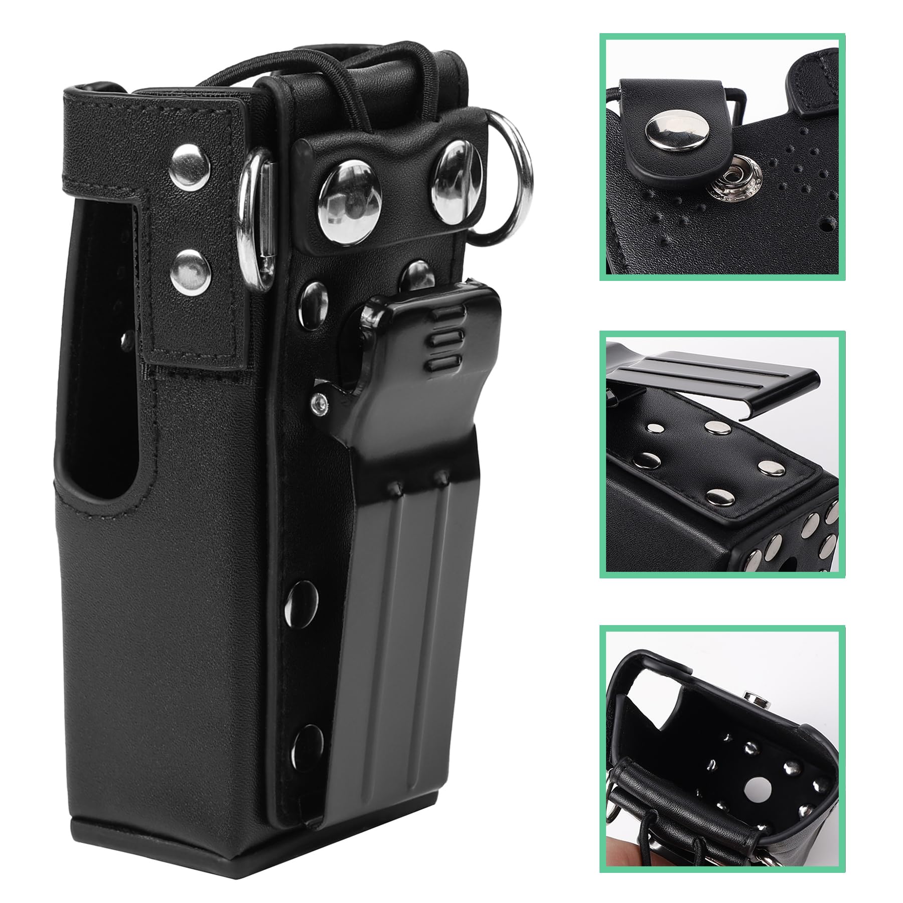 SUNDELY Carrying Case Holder Holster Pouch Bag Compatible with Motorola Radio GP320 GP328 GP340 GP380 HT1250 PR860 PRO7150 Walkie Talkie with Strap & D Ring (PU Case with Metal Belt Clip & Strap) - Image 4