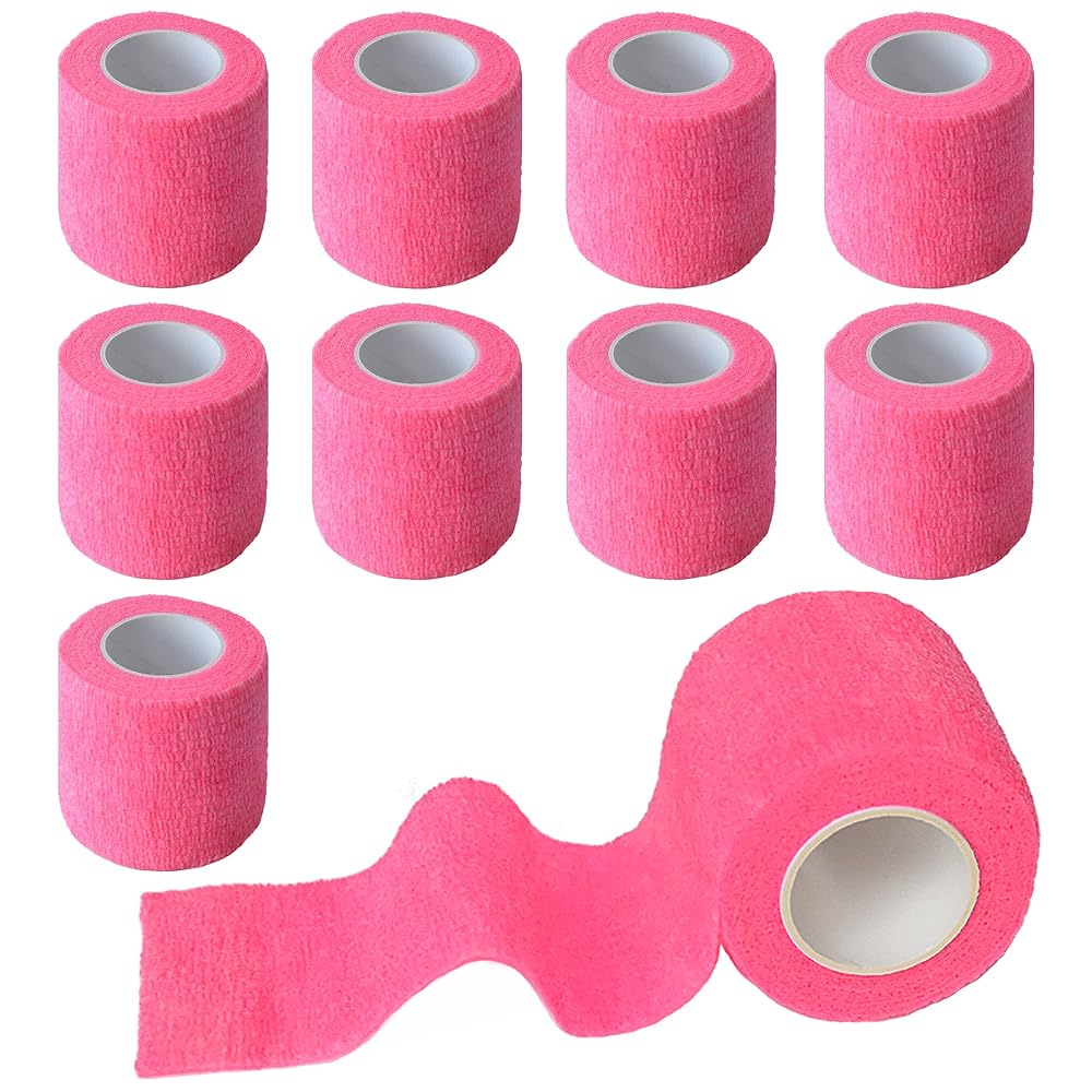 Gondiane 9 Pack 2 x 5 Yards Self Adhesive Bandage Wrap Self Stick Wrap for Ankle, Wrist, Finger, Sports, Breathable Cohesive Vet Tape for Pets (Pink)