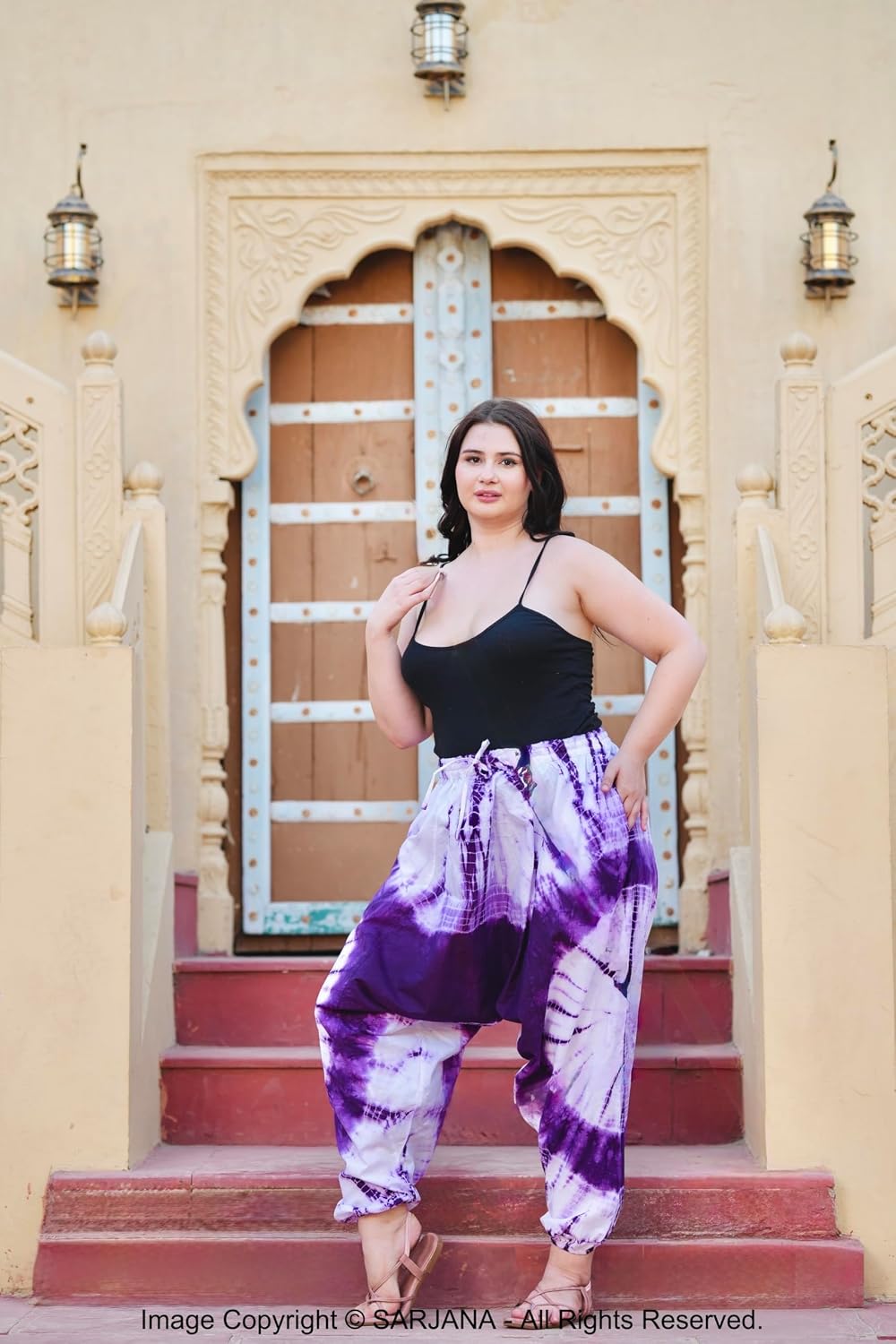 SARJANA Women's 100% Cotton Handmade Tie Dyed Harem Pants Yoga Boho Trousers with Pockets Free Size