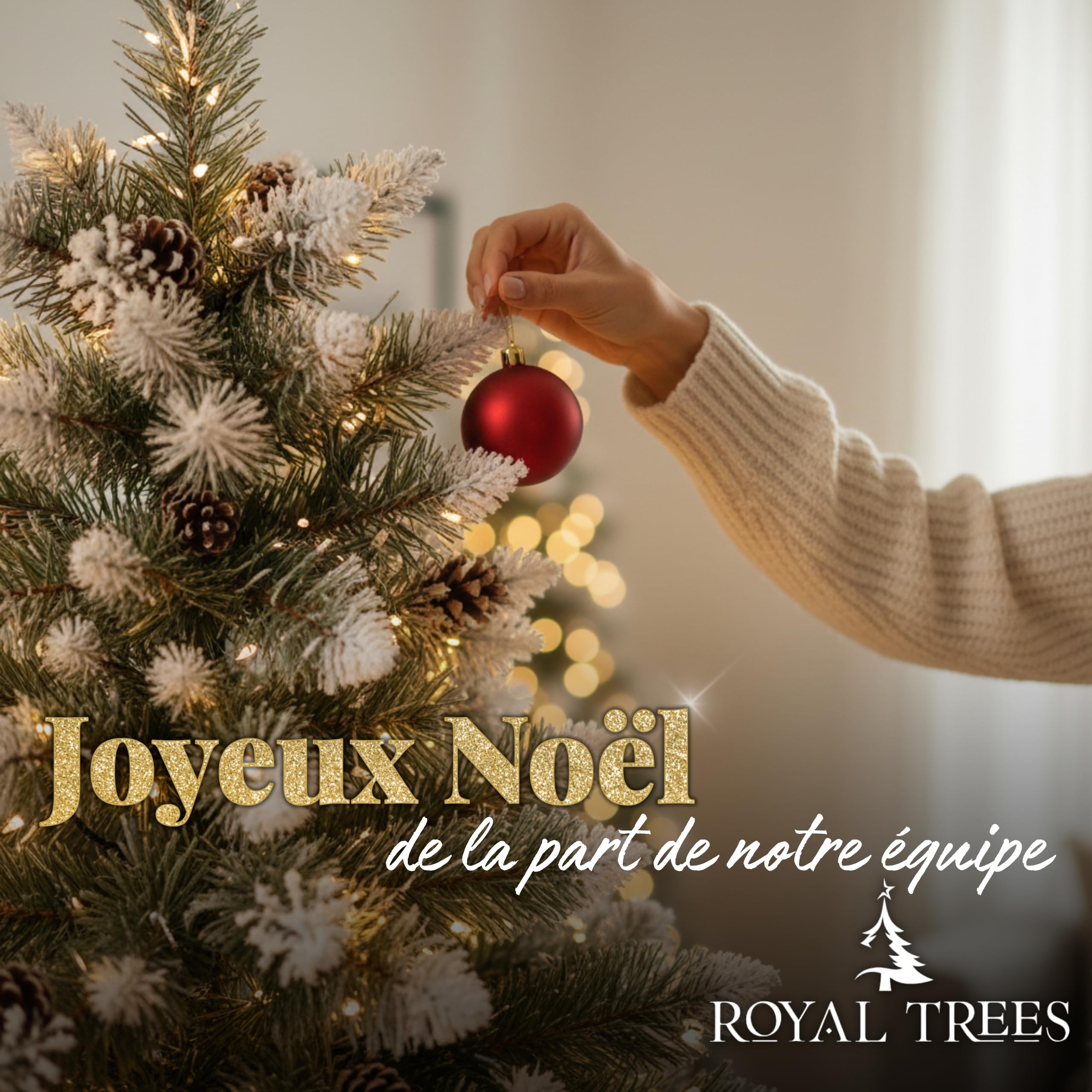 SPRINGOS Sapin de Noël Artificiel Premium 150 cm pin diamanté avec Neige Artificielle et Vrais cônes Aspect Hivernal