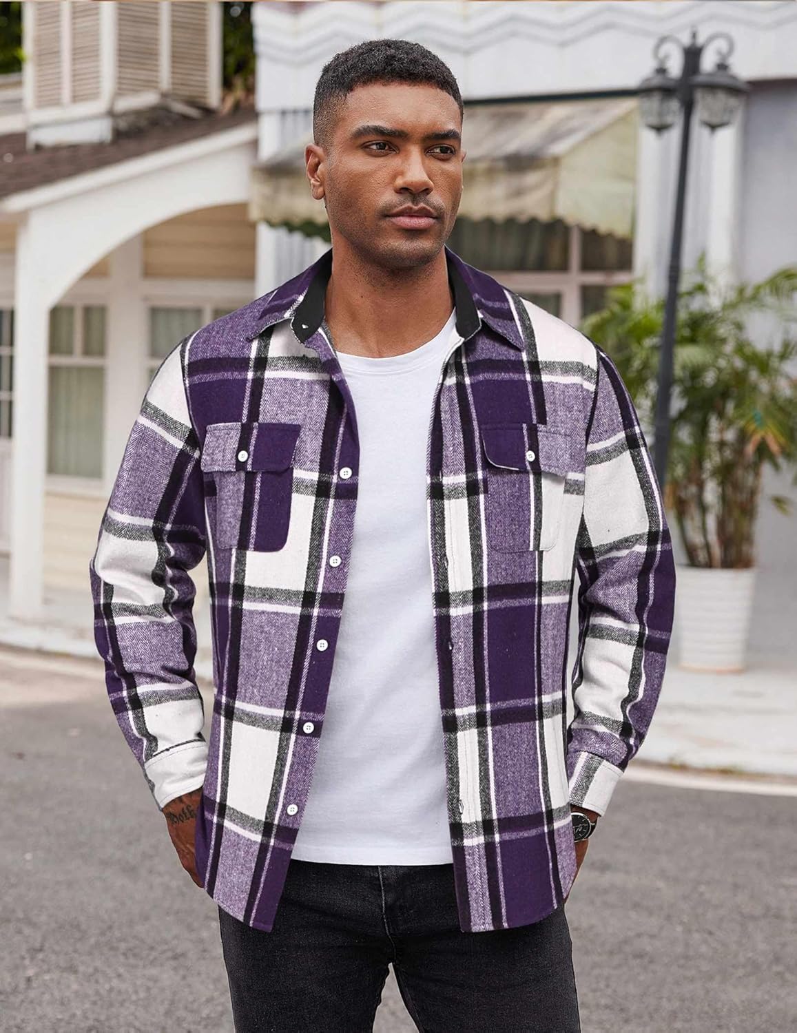 COOFANDY Men's Flannel Shirts Long Sleeve Cotton Plaid Shirt Jacket Casual Button Down Shirt with Pockets - Image 3