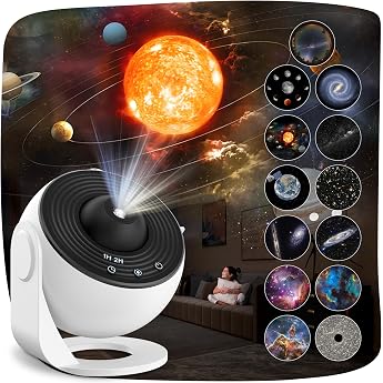Mexllex Starry Sky Projector for Bedroom - 12 Planet Discs LED Lamp for Children Adults Party Ceiling
