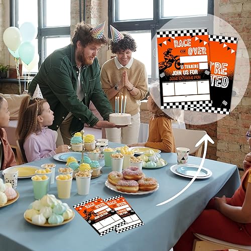 Miniatura 4 de Tarjetas de invitaciones de cumpleaños de motocross con sobres (20 unidades), suministros de fiesta de cumpleaños de motocross, invitaciones de