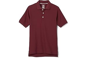 Boys' Short Sleeve Burgundy Pique Polo Uniform Shirt (Standard & Husky)