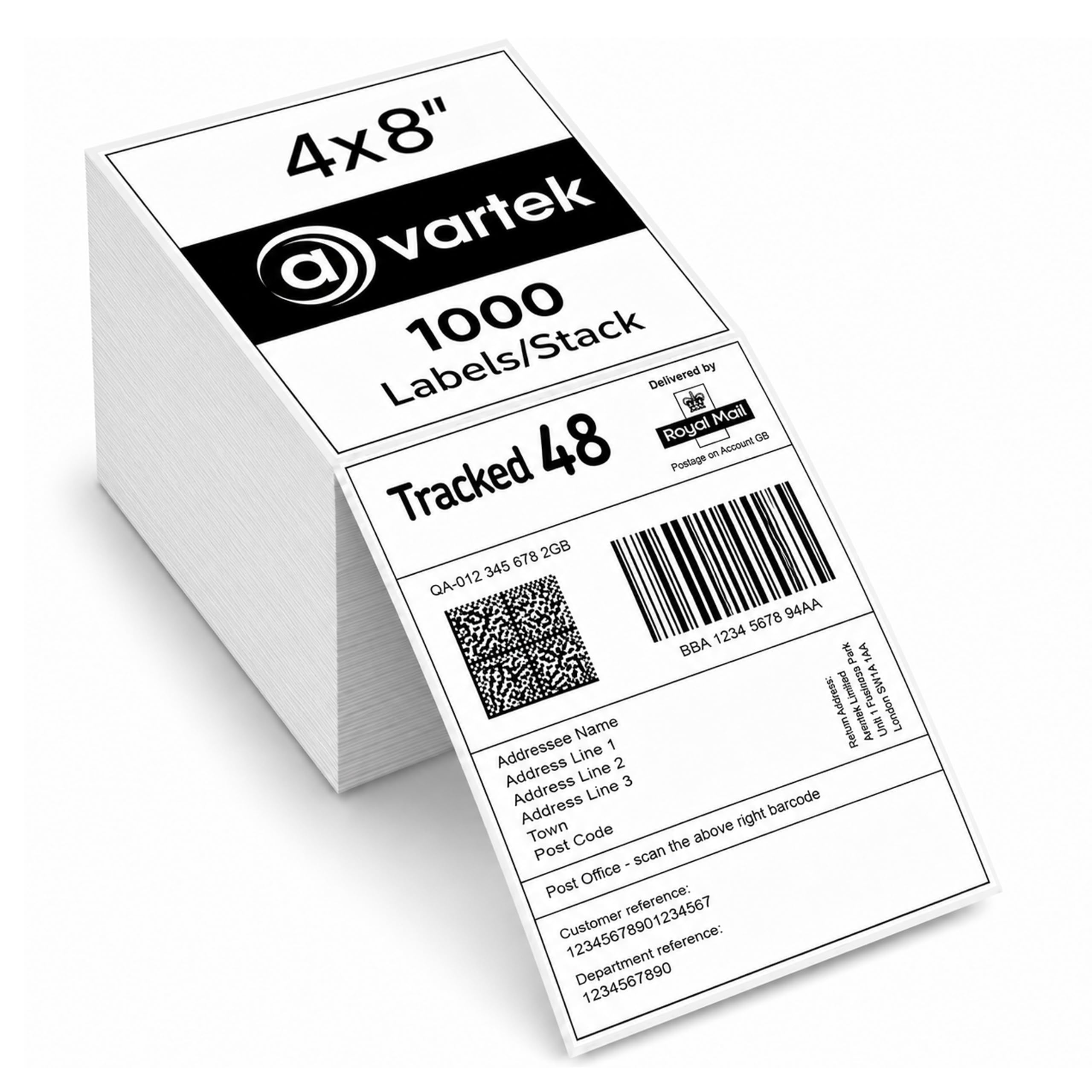 4x8 Direct Thermal Shipping Labels 1000 Labels (100 x 200mm) Fanfold Permanent Self Adhesive Barcode Labels Compatible with Zebra, Royal Mail, Amazon, DPD, UPS, DHL, Shopify, FedEx & Thermal Printers
